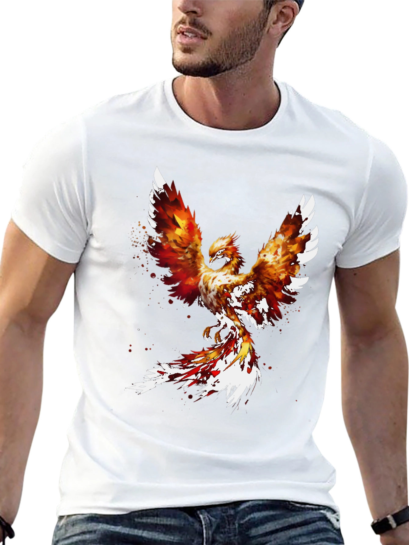 Black Fiery Phoenix Graphic Tee - Black Cotton Blend view 13