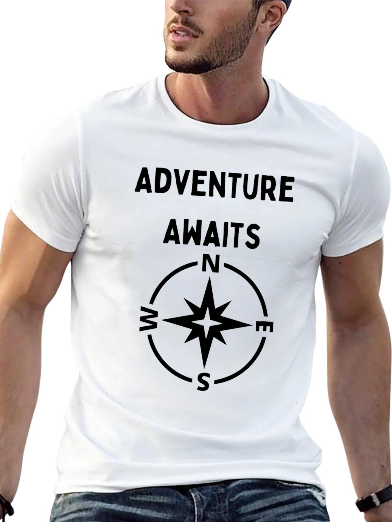 Black Adventure Awaits Compass Graphic T-Shirt - Black view 13