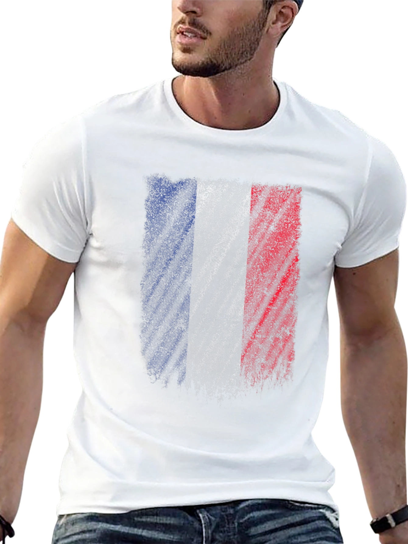 Black France Flag Graphic T-Shirt - Distressed Design view 13
