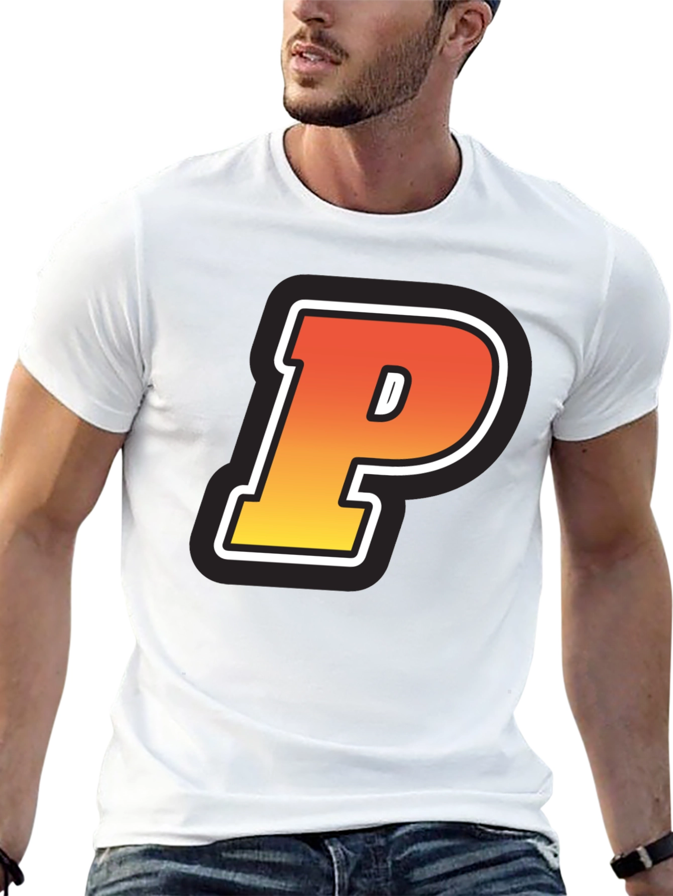 Black Retro P Letter T-Shirt - Black Cotton Tee view 13
