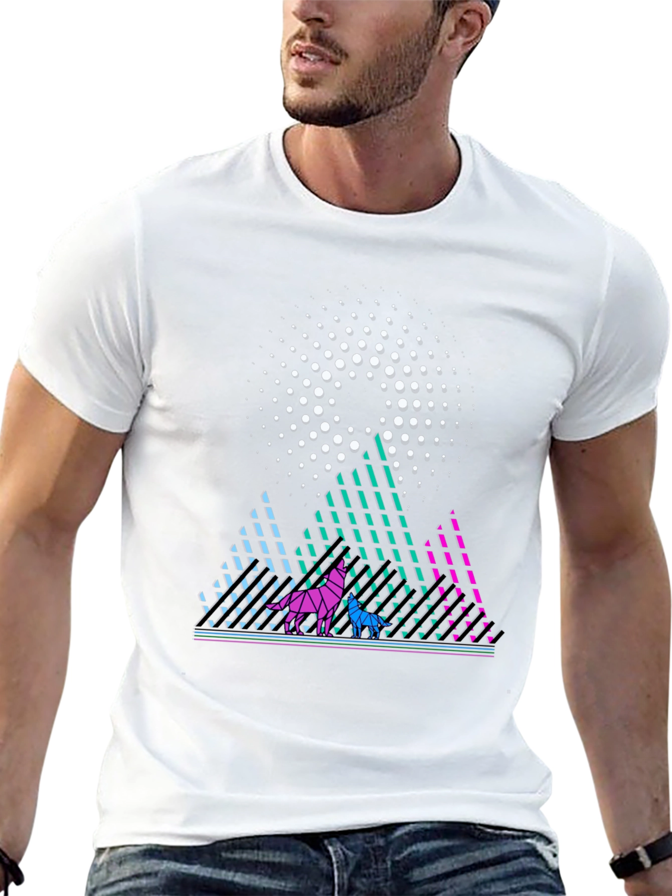 Black Geometric Wolves T-Shirt view 13