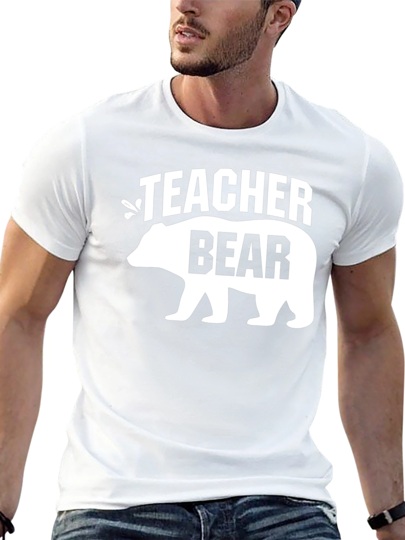 Black Teacher Bear Graphic T-Shirt - Black Crew Neck view 13