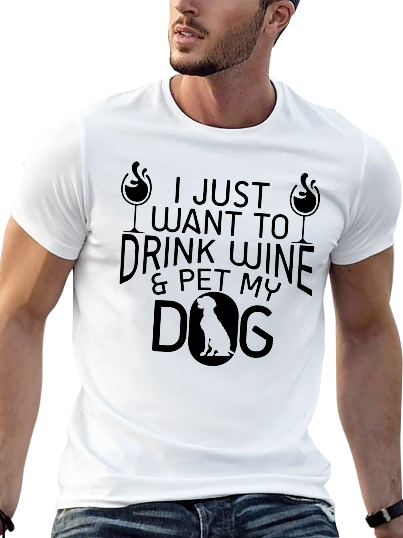 Black Wine & Dog Lover T-Shirt - "I Just Want to Drink Wine & Pet My Dog" view 13