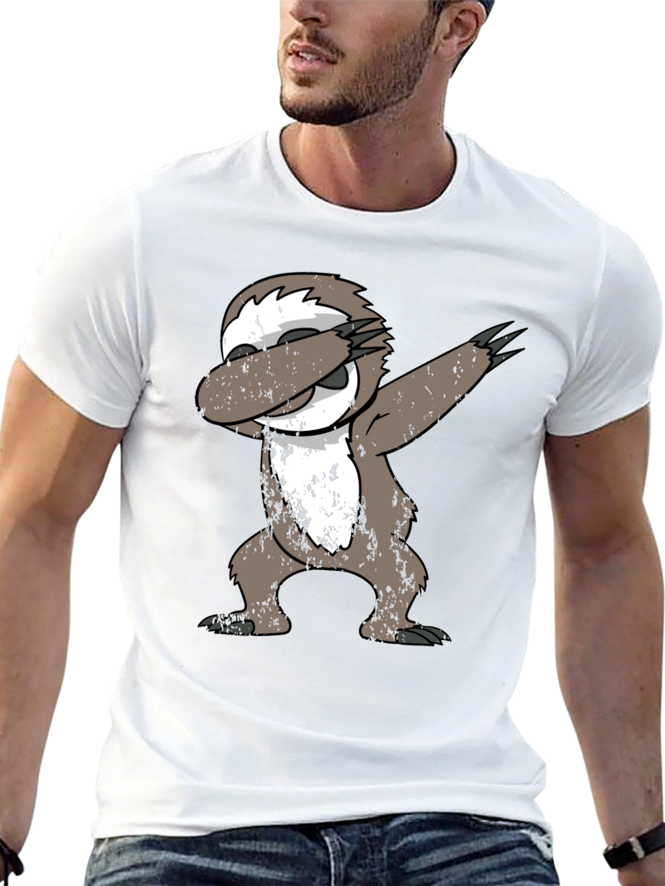 Black Dabbing Sloth Black T-Shirt view 13