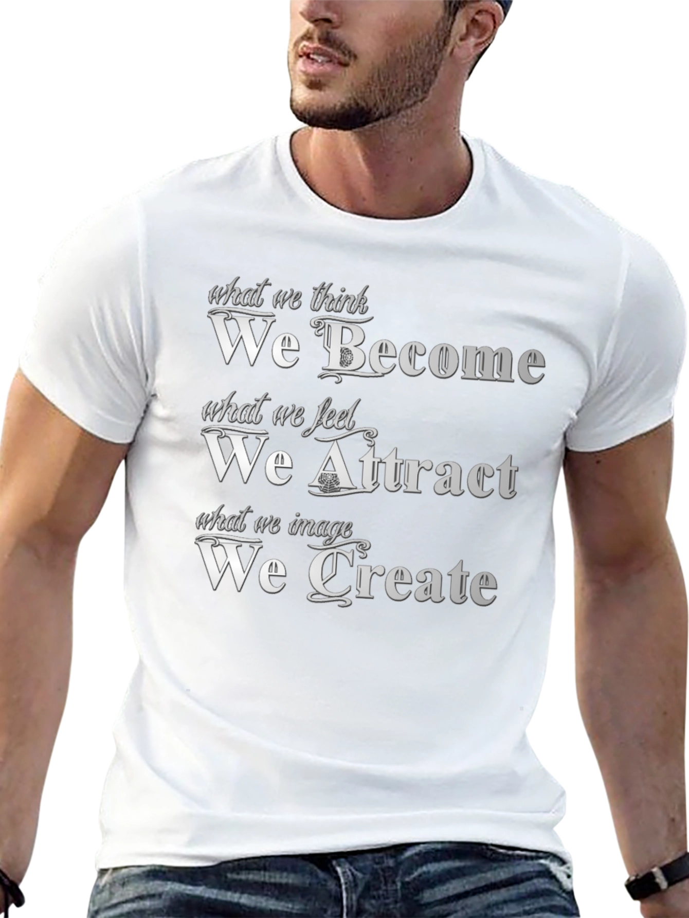 Black Motivational Quote T-Shirt: Become Attract Create view 13