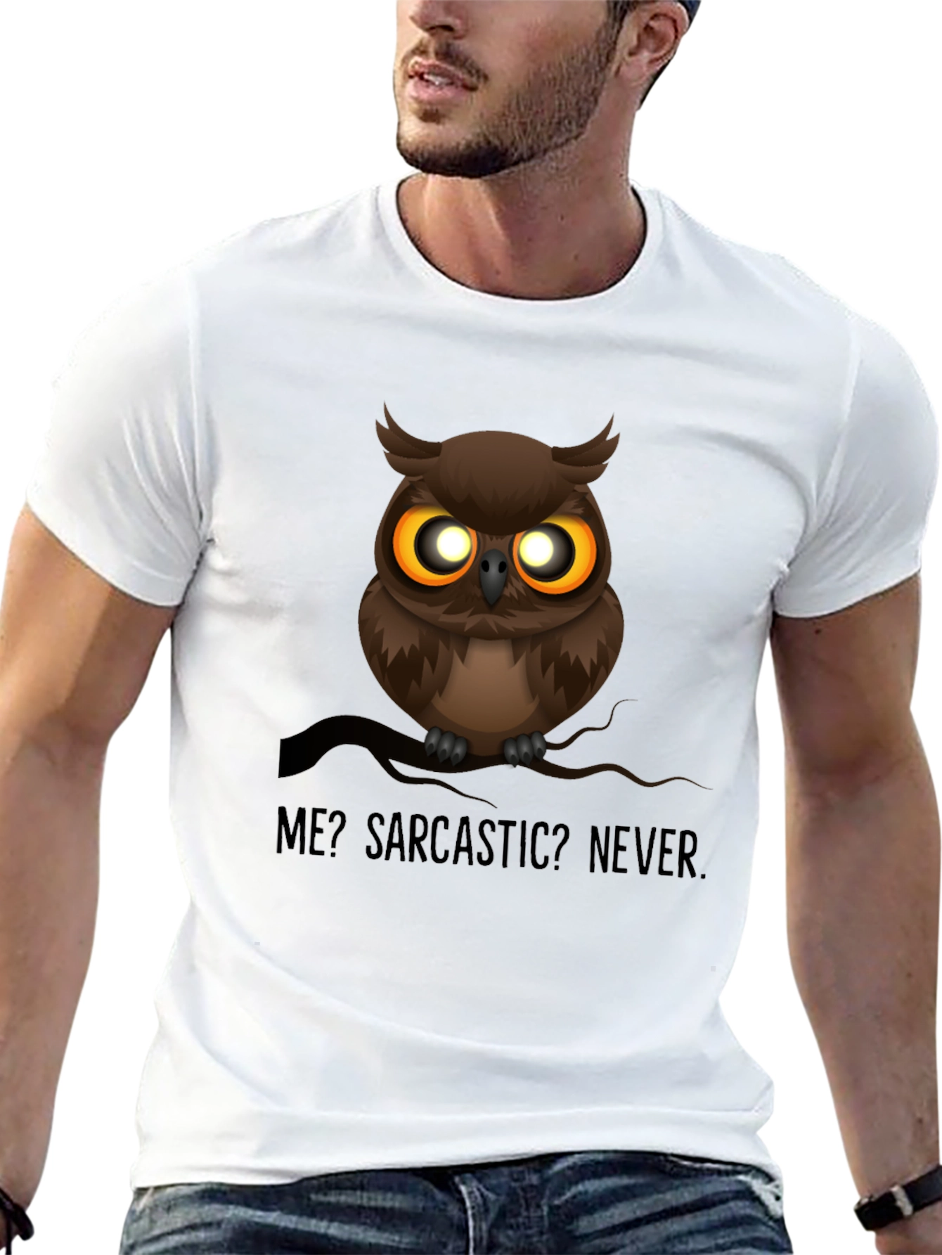 Black Sarcastic Owl Graphic T-Shirt - Men's Black Crew Neck view 13