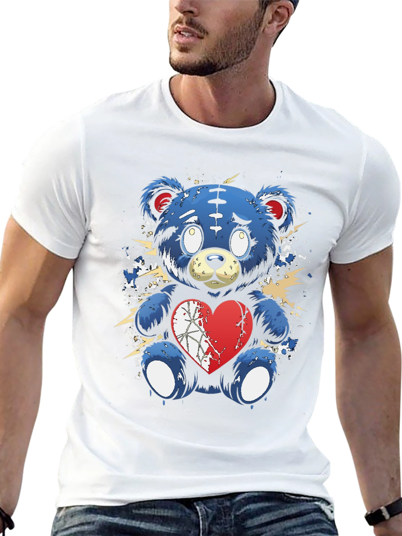 Black Broken Heart Teddy Bear Graphic Tee - Black view 13