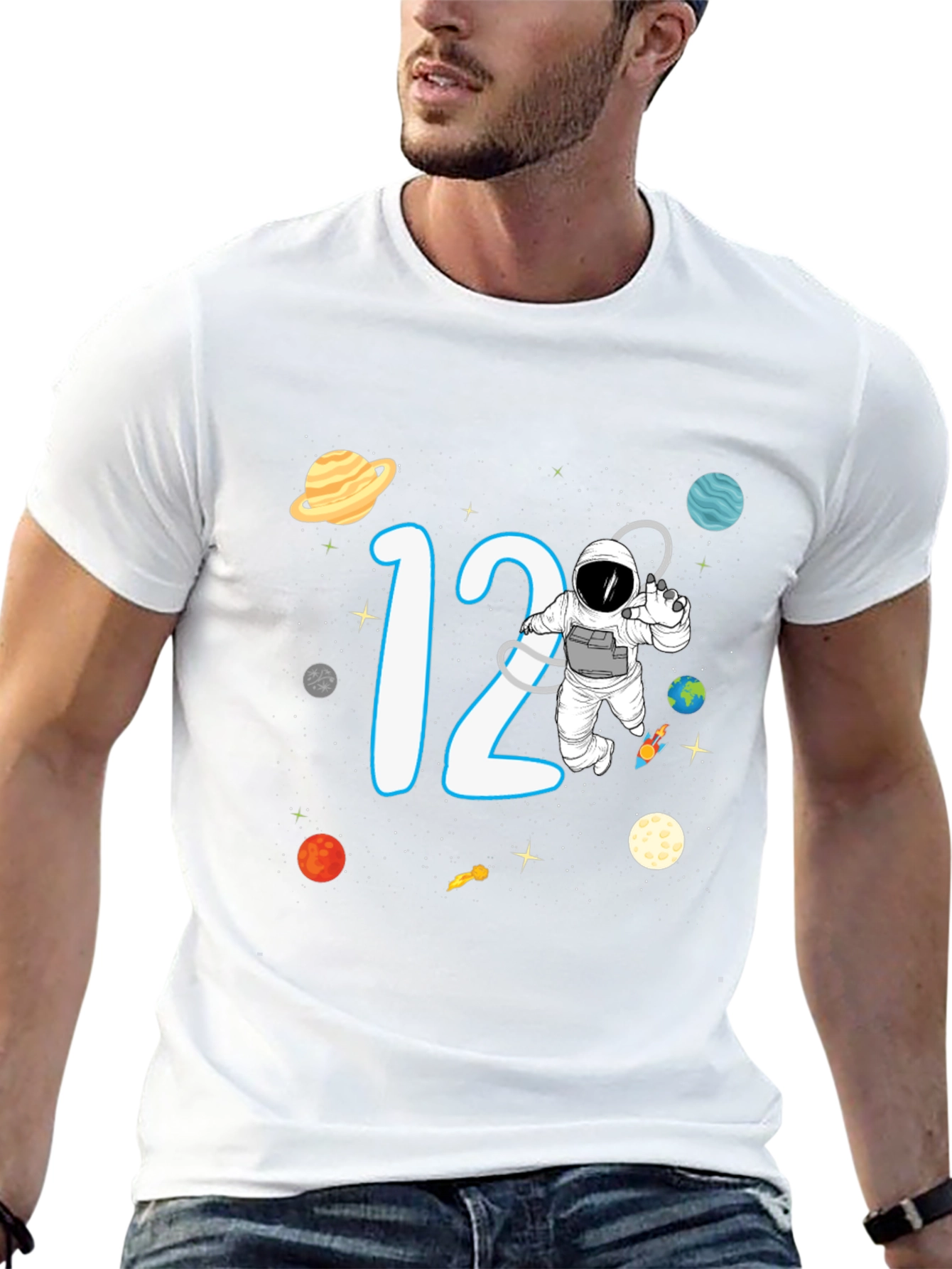 Black 12th Birthday Space Adventure T-Shirt view 13