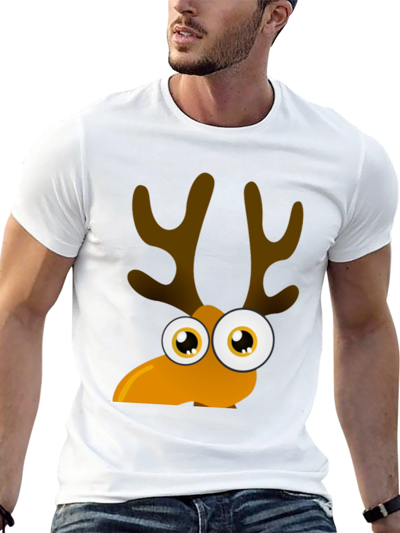 Black Funny Cartoon Reindeer Graphic Tee view 13
