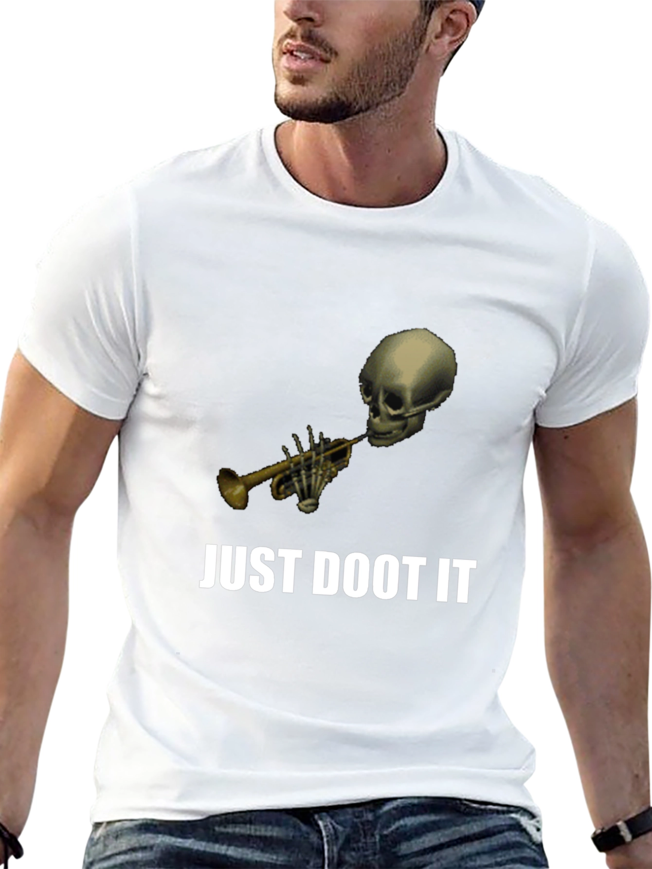 Black Just Doot It Funny Skeleton Trumpet Graphic Tee view 13
