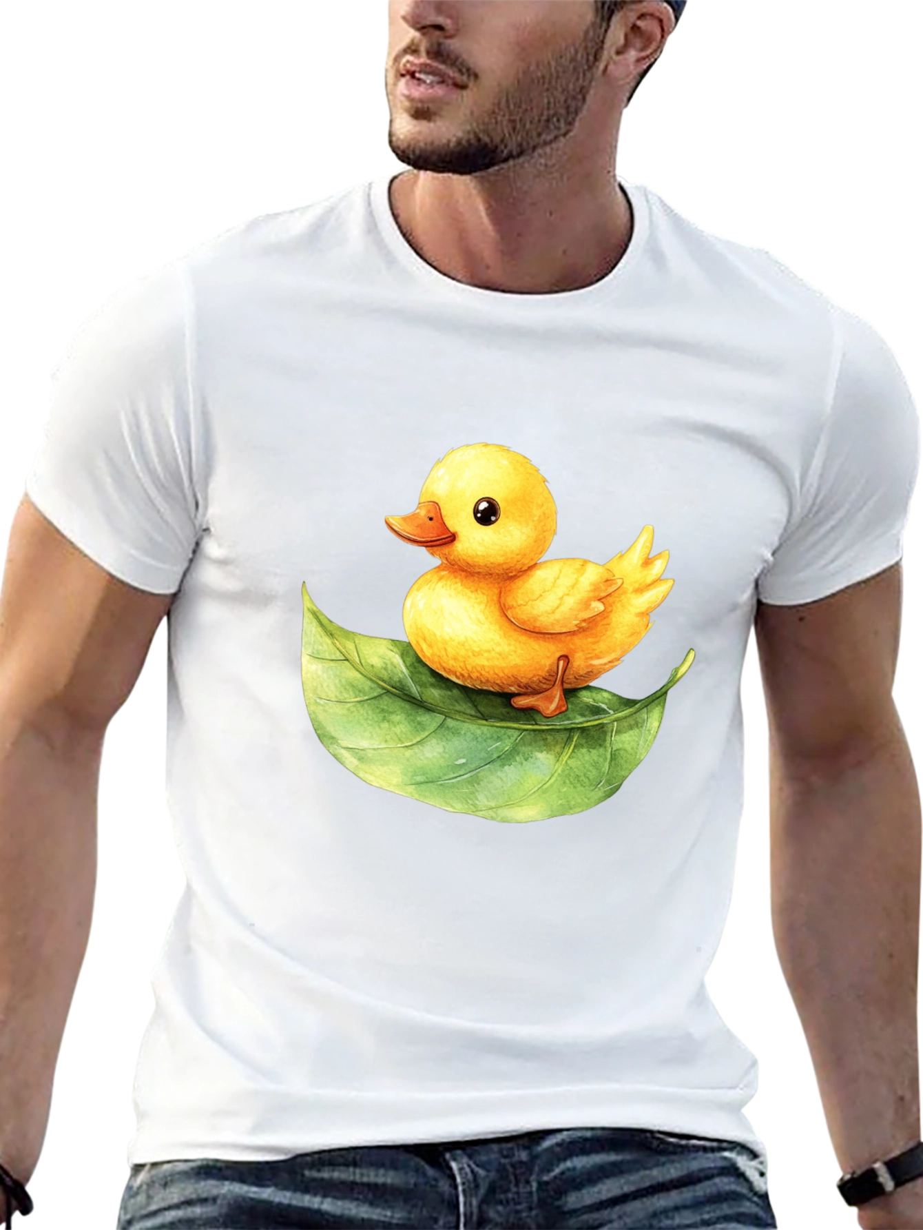 Black Cute Duckling on Leaf Graphic Tee view 13