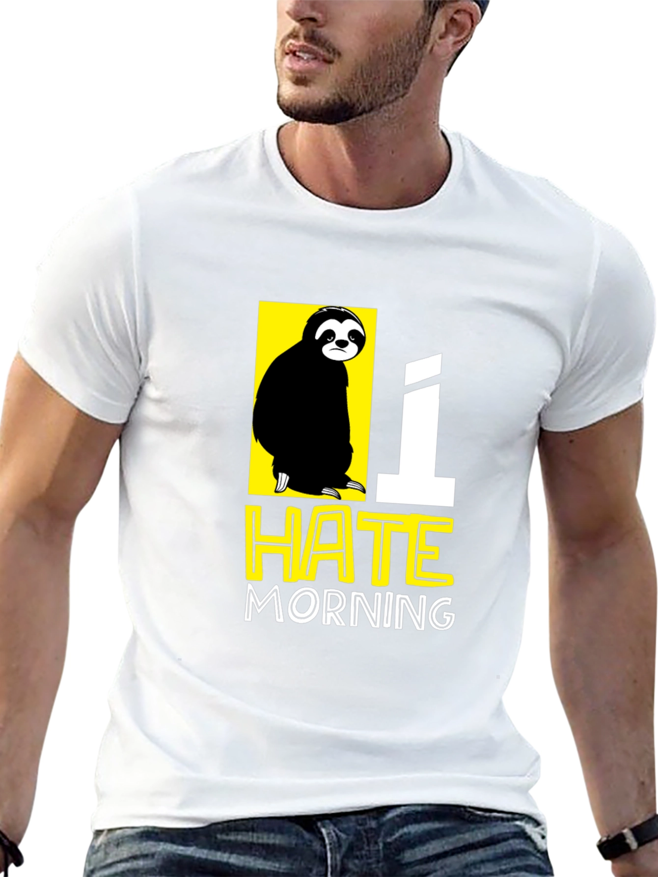 Black I Hate Morning Sloth Graphic T-Shirt view 13