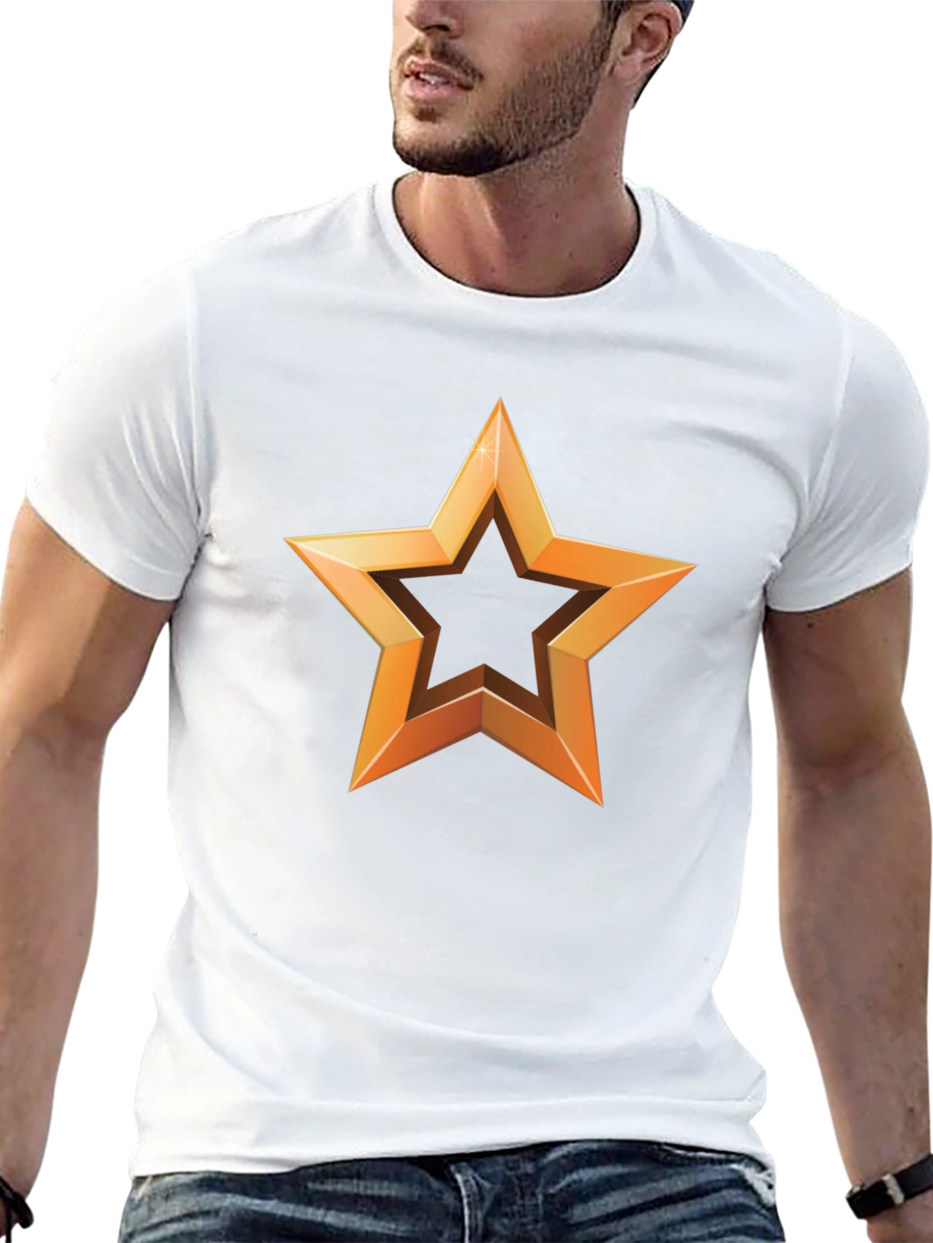 Golden Star Graphic Print Black T-Shirt - 13