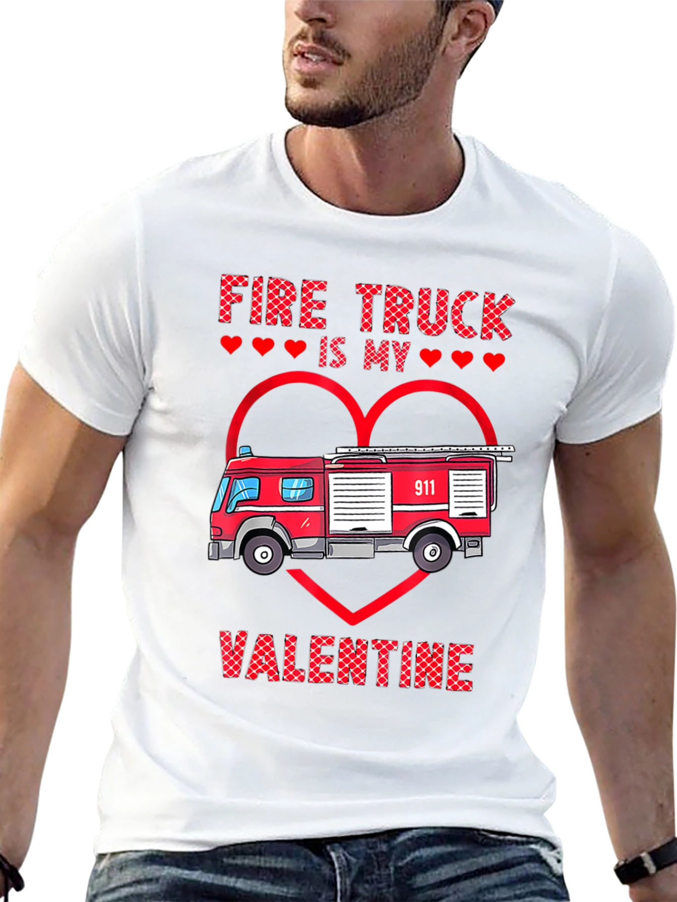 Black Fire Truck Valentine's Day Graphic Tee view 13