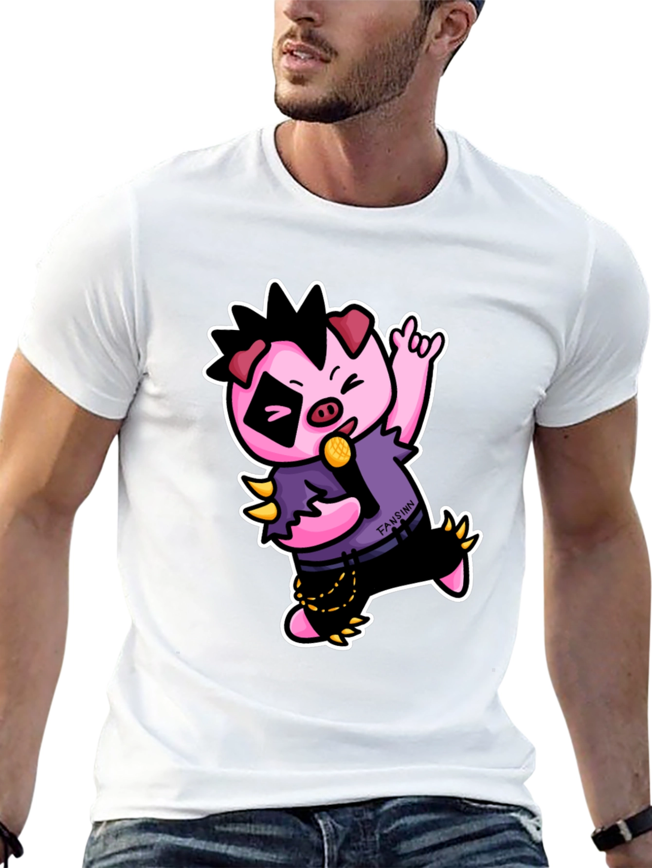 Black Cool Punk Pig T-Shirt - Black view 13