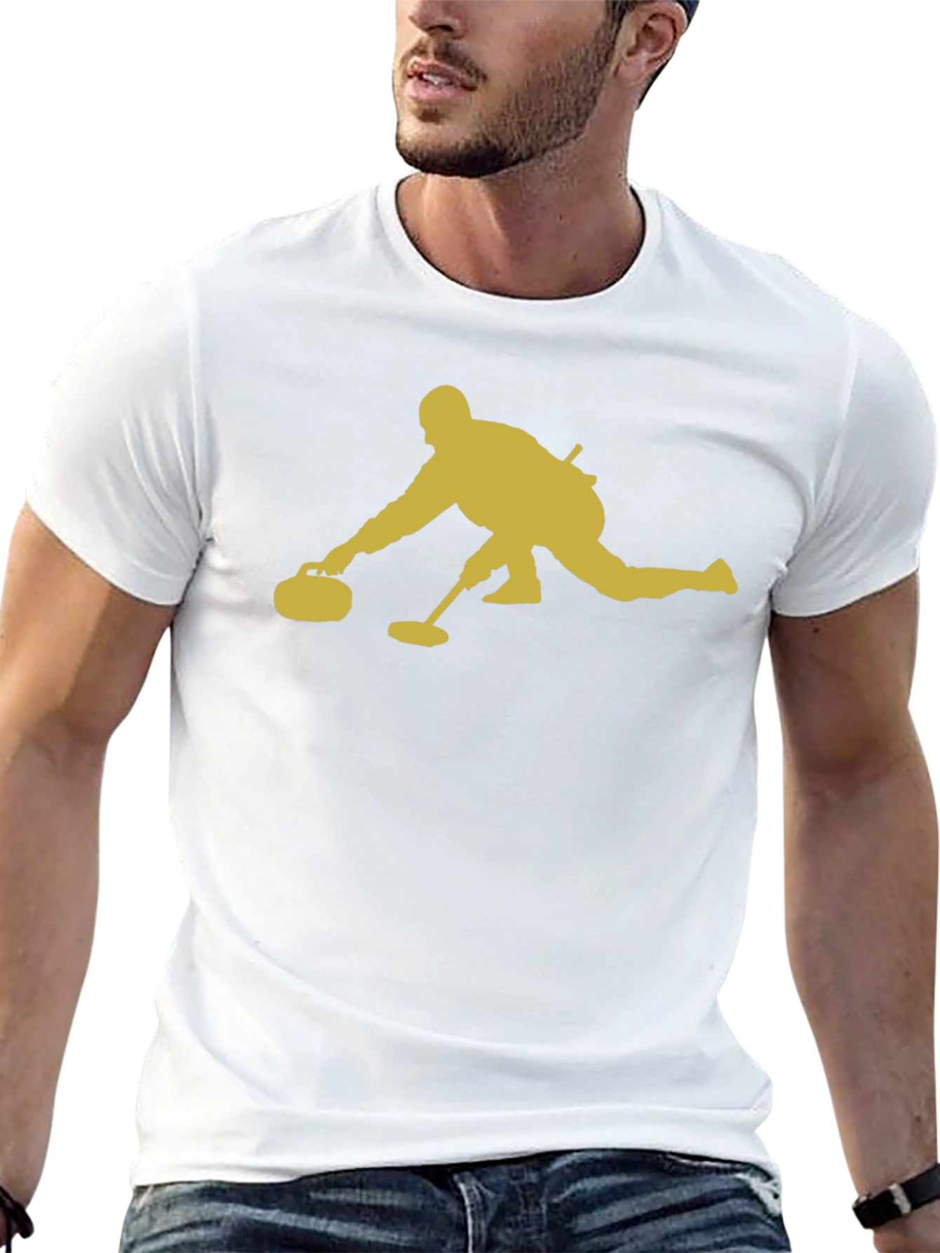 Black Curling Player Graphic Tee - Black Cotton T-Shirt view 13