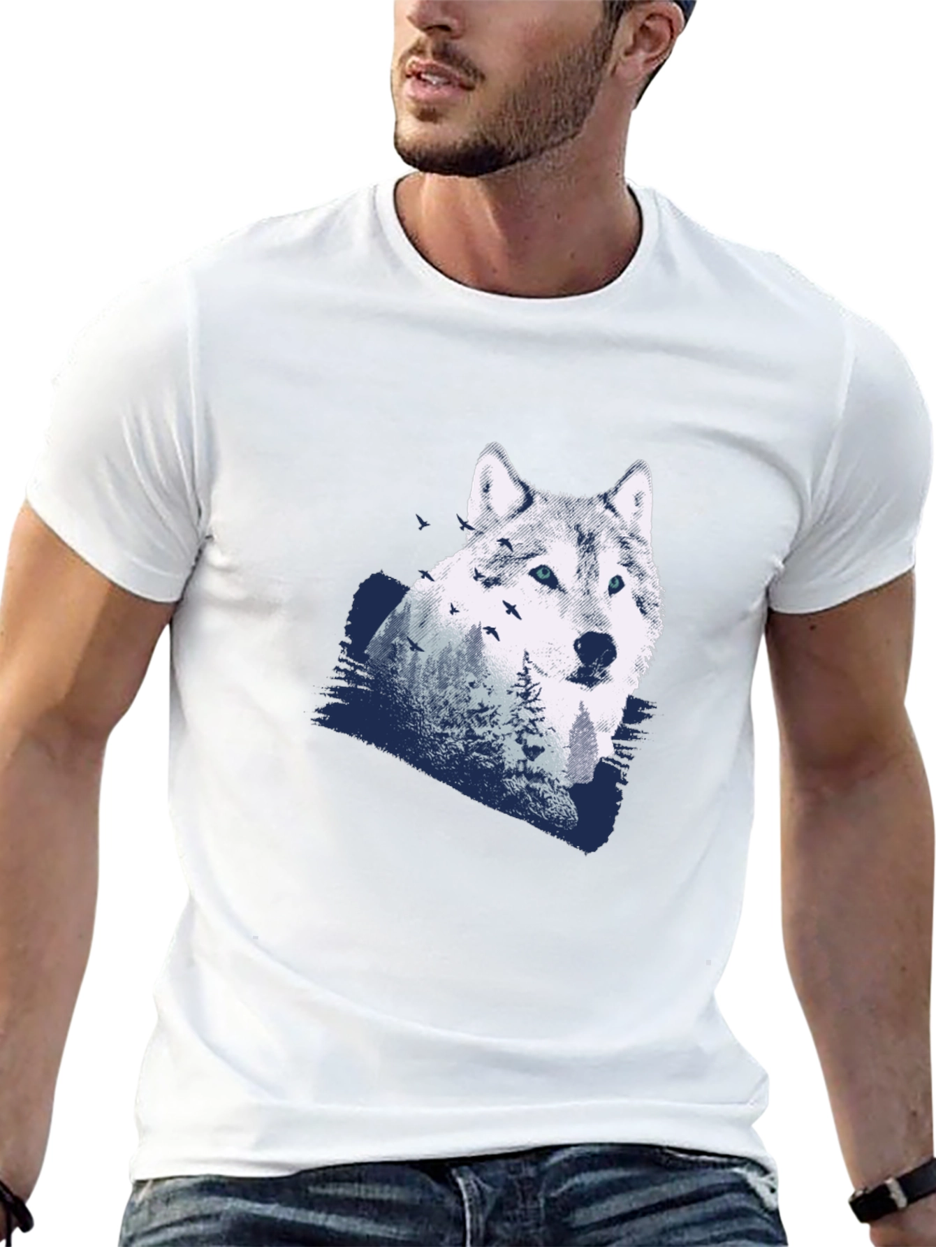 Black Wolf Graphic Print Black T-Shirt view 13