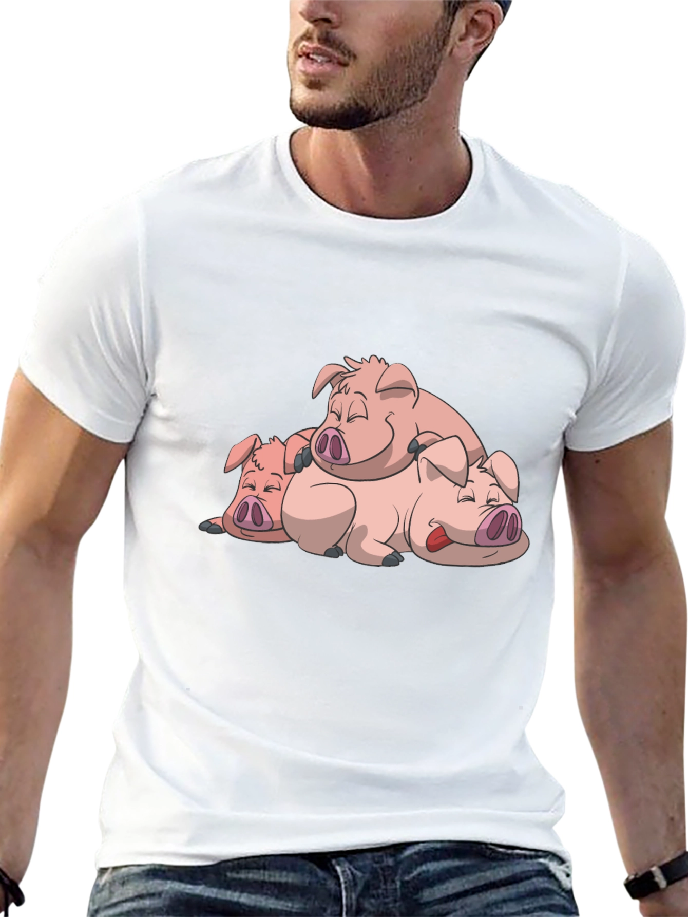 Black Cute Sleeping Pigs Black T-Shirt view 13