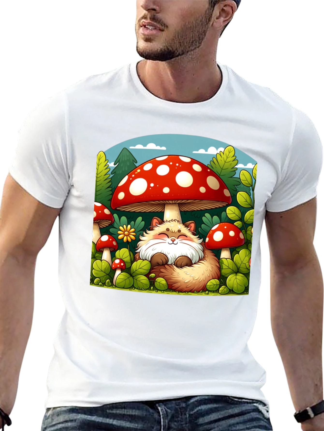 Black Whimsical Fox & Mushroom Graphic T-Shirt view 13