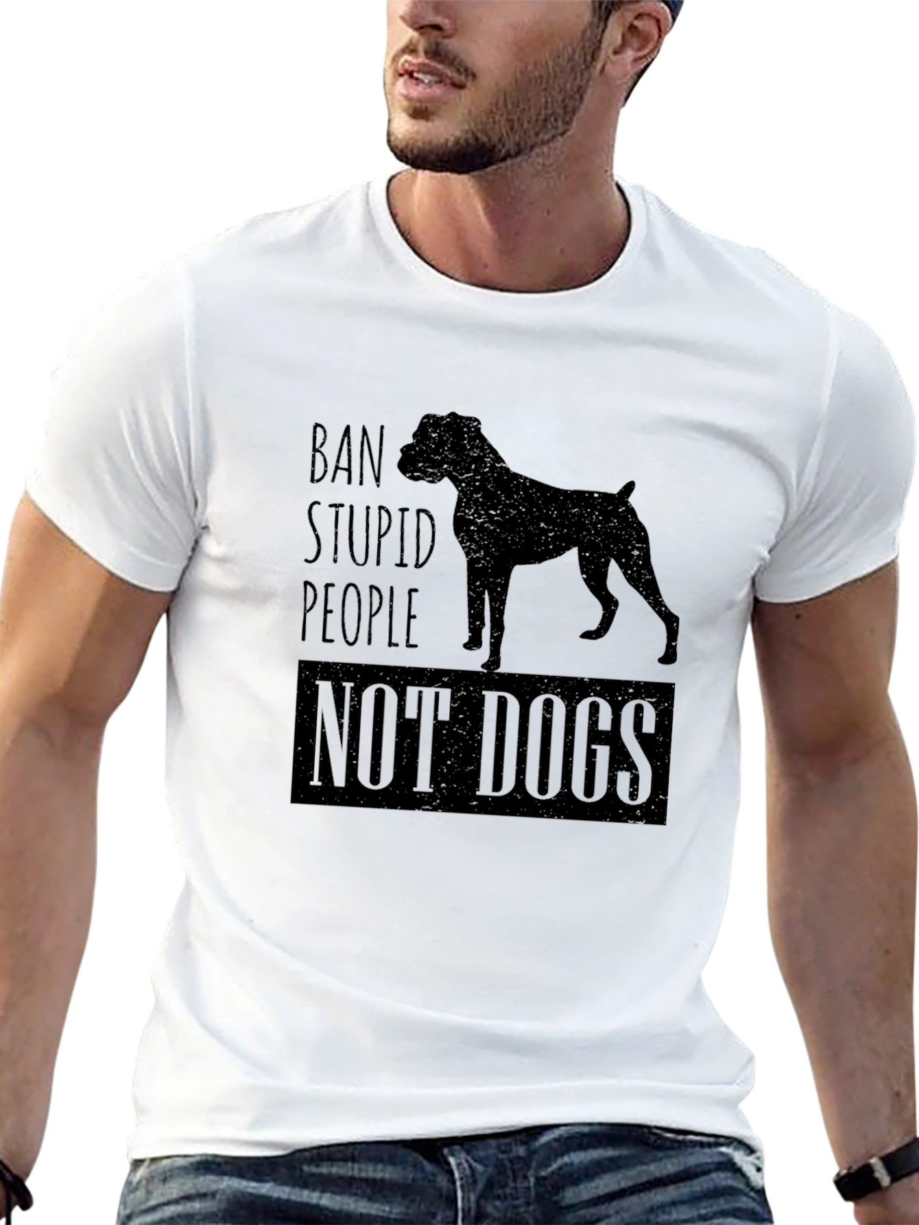 Black Ban Stupid People Not Dogs Black T-Shirt view 13