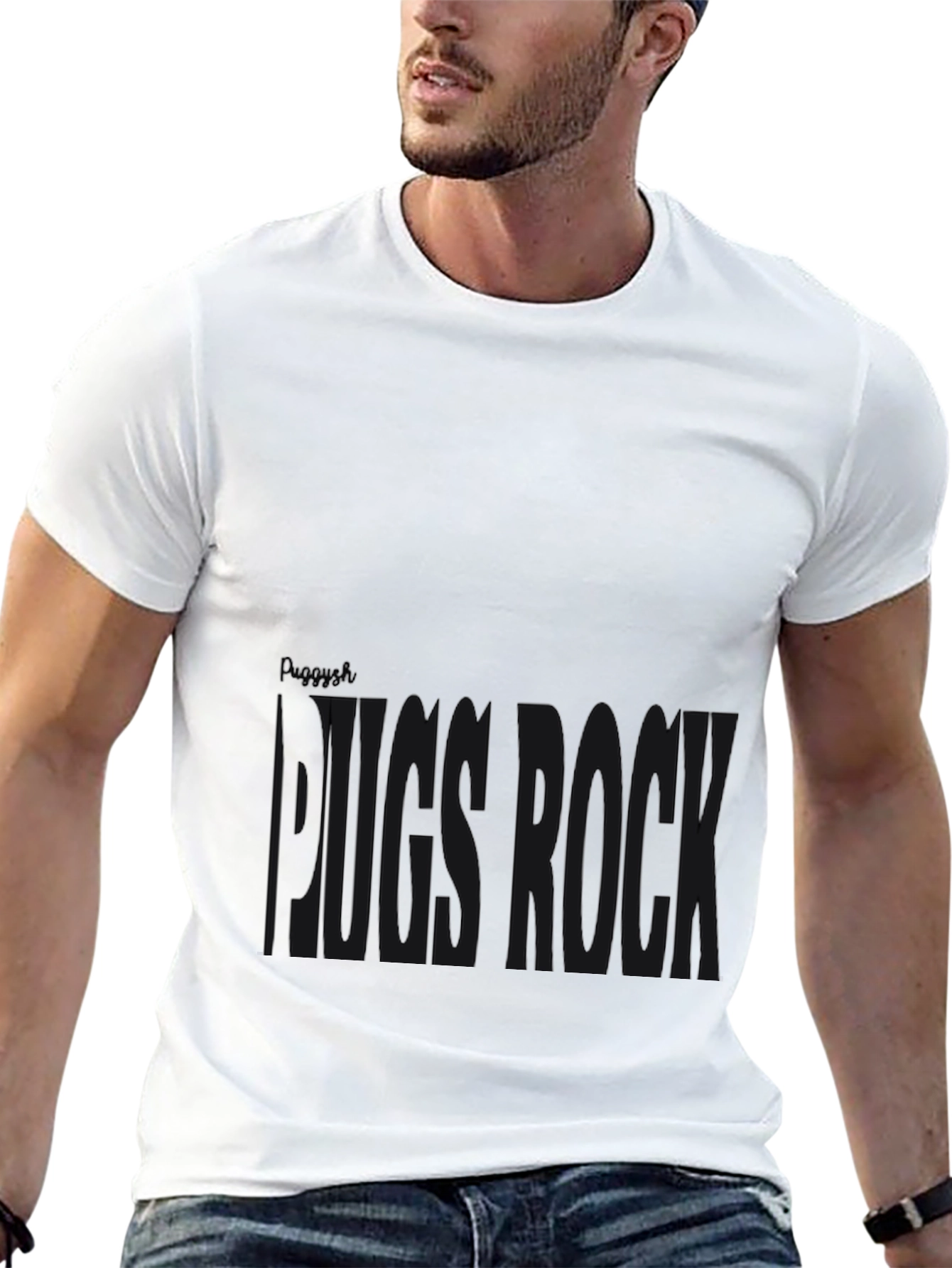 Black Pug Rock Graphic Tee - Black Cotton T-Shirt view 13