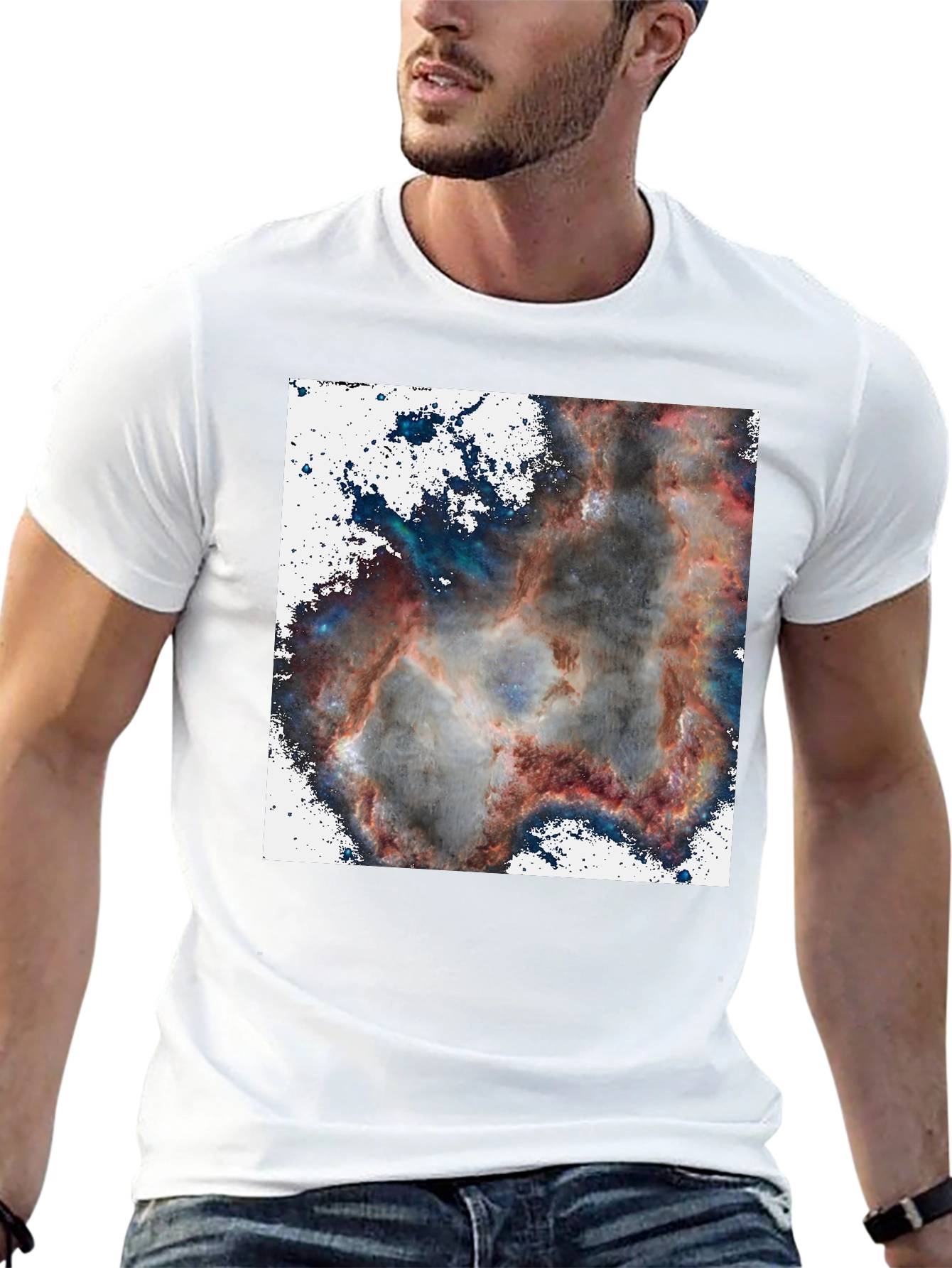 Black Nebula Print T-Shirt - Cosmic Black Tee view 13