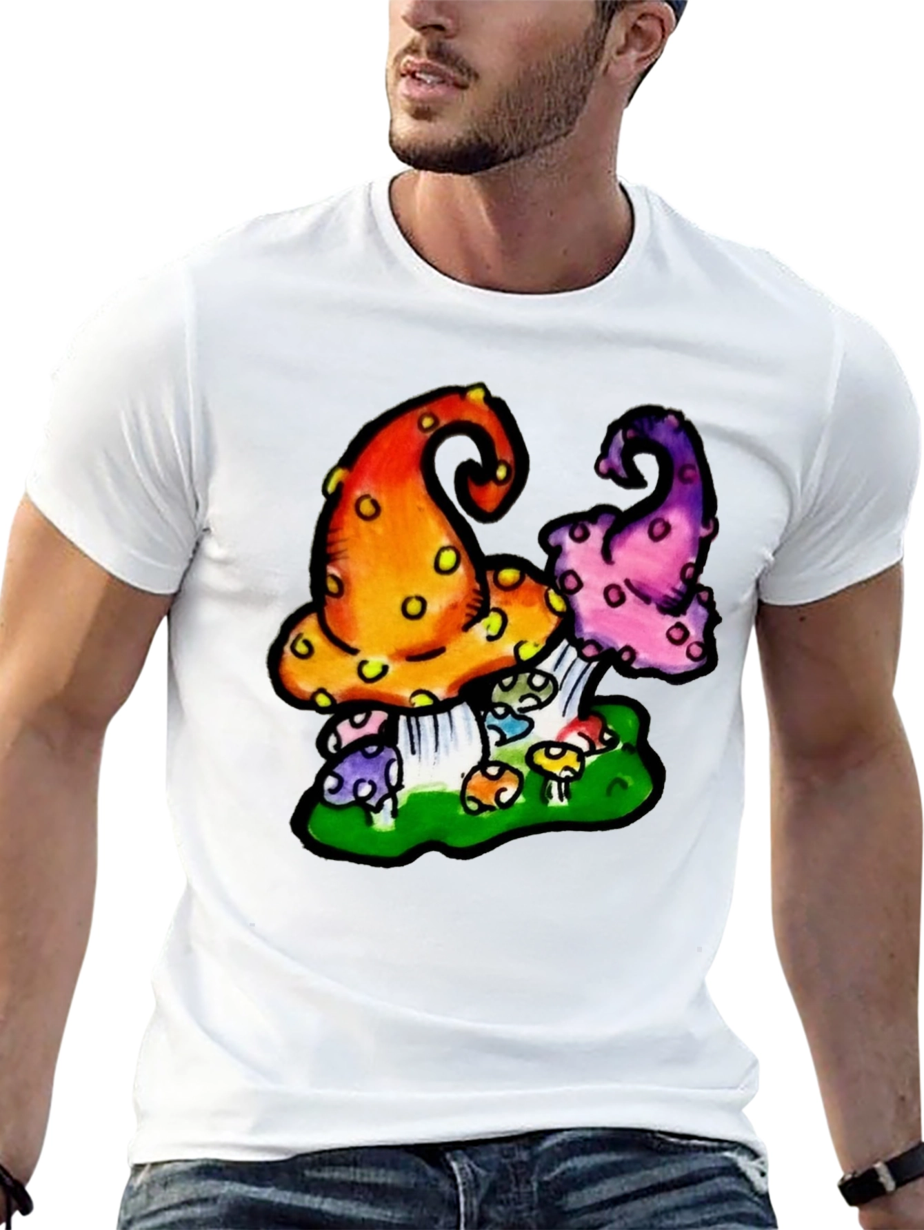 Black Funky Mushroom Graphic Tee - Black view 13