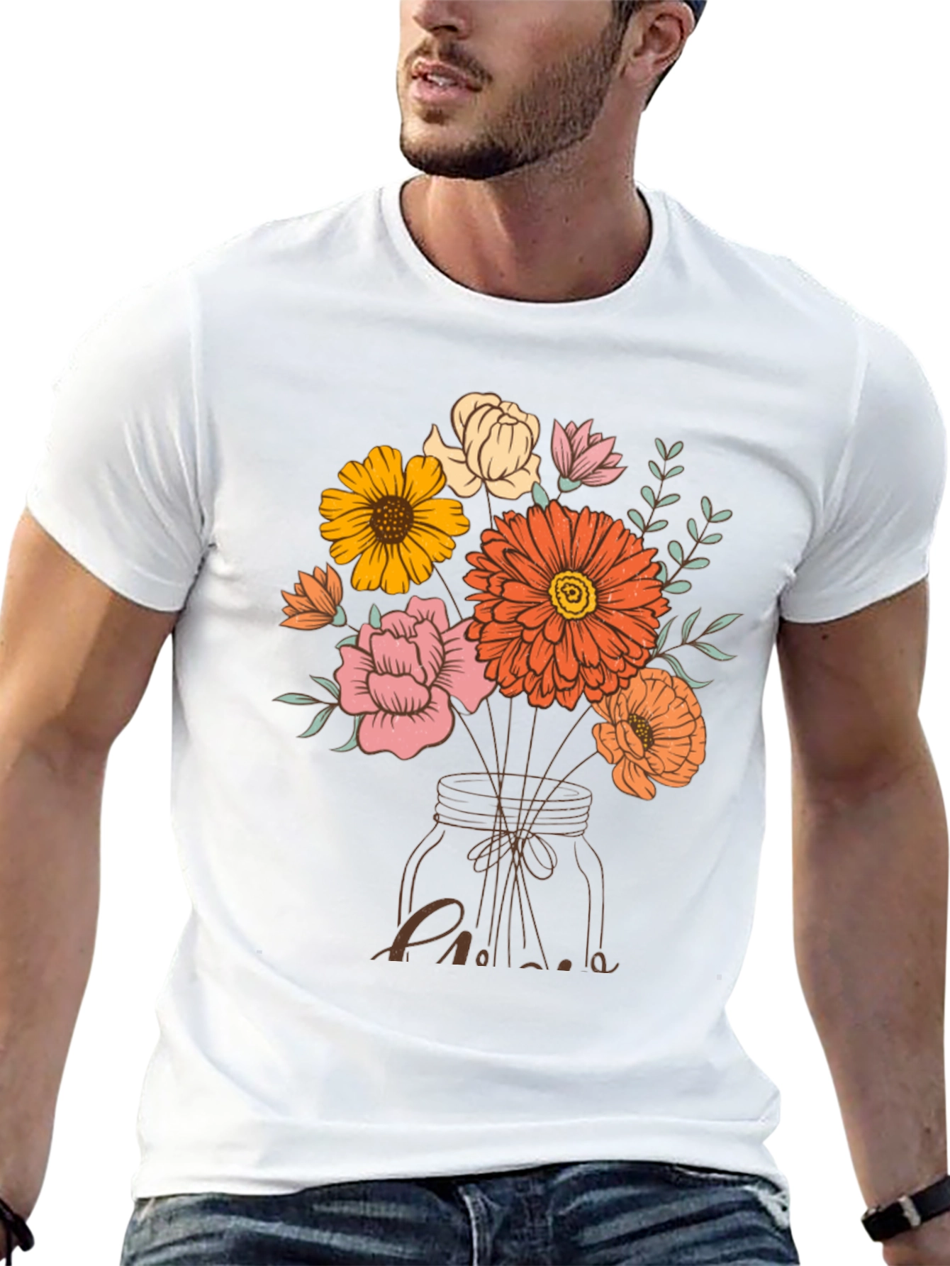 Black Floral Bouquet in Mason Jar Graphic Tee view 13