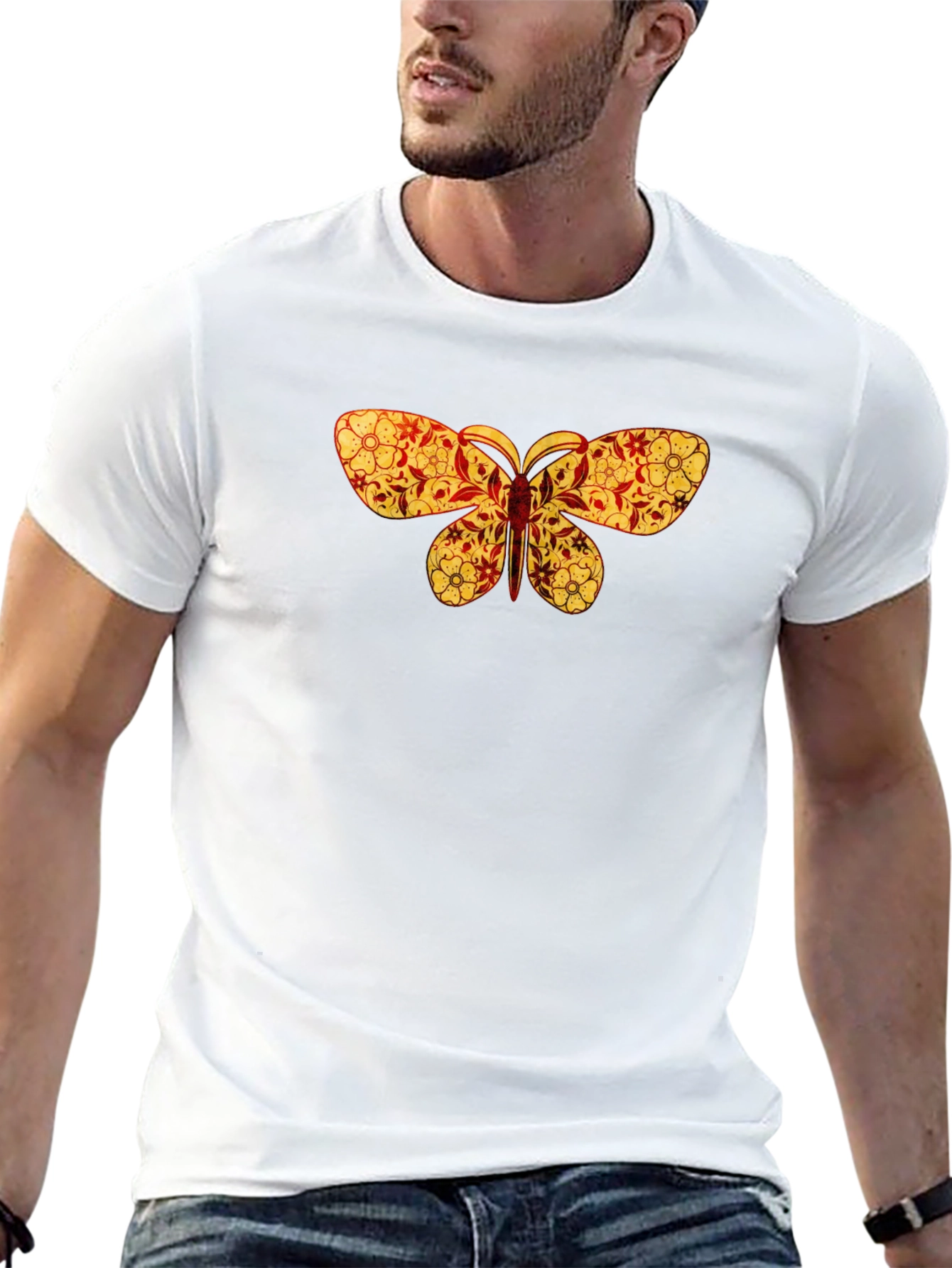 Black Floral Butterfly Print Black T-Shirt view 13