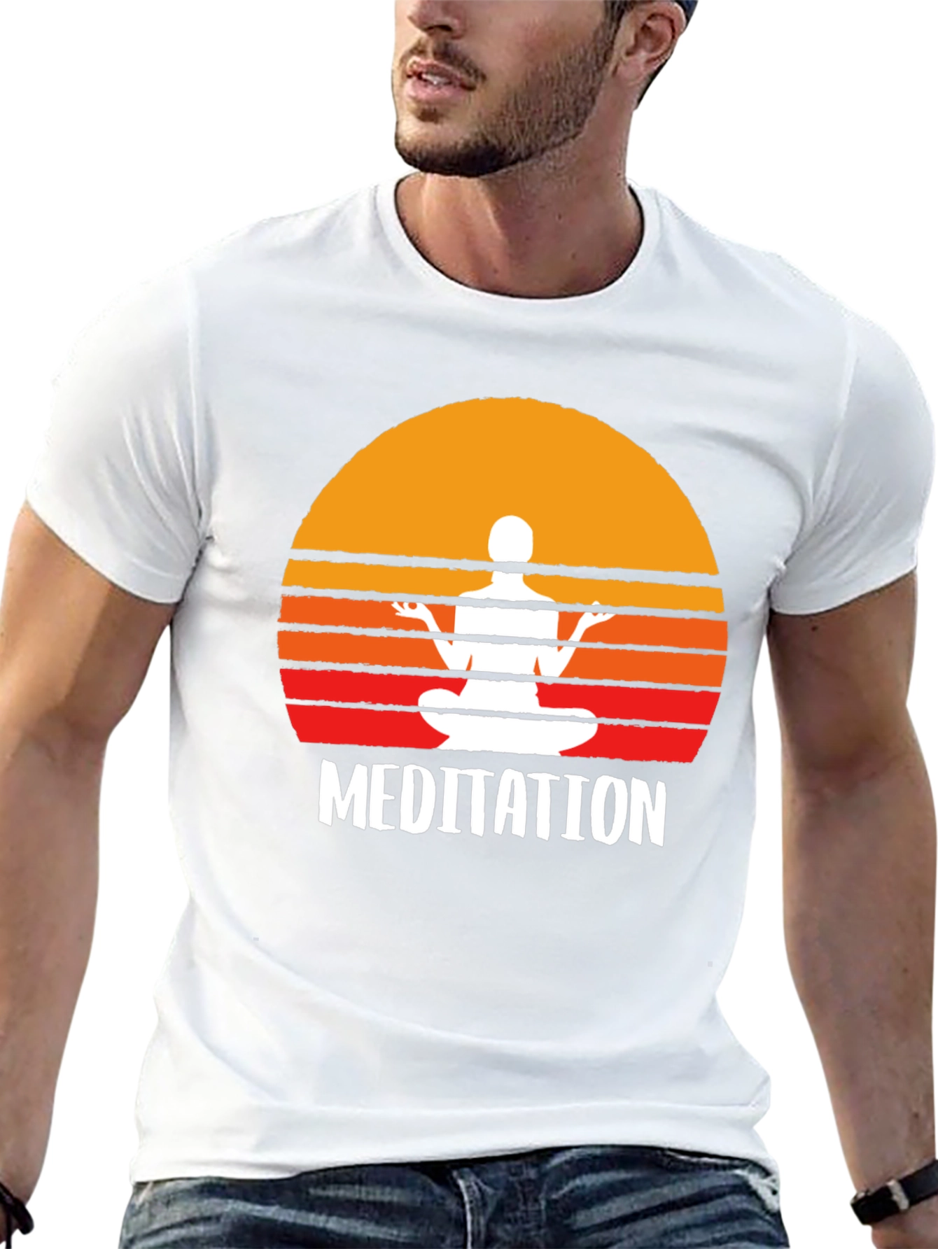Black Meditation T-Shirt - Zen Sunset Design view 13