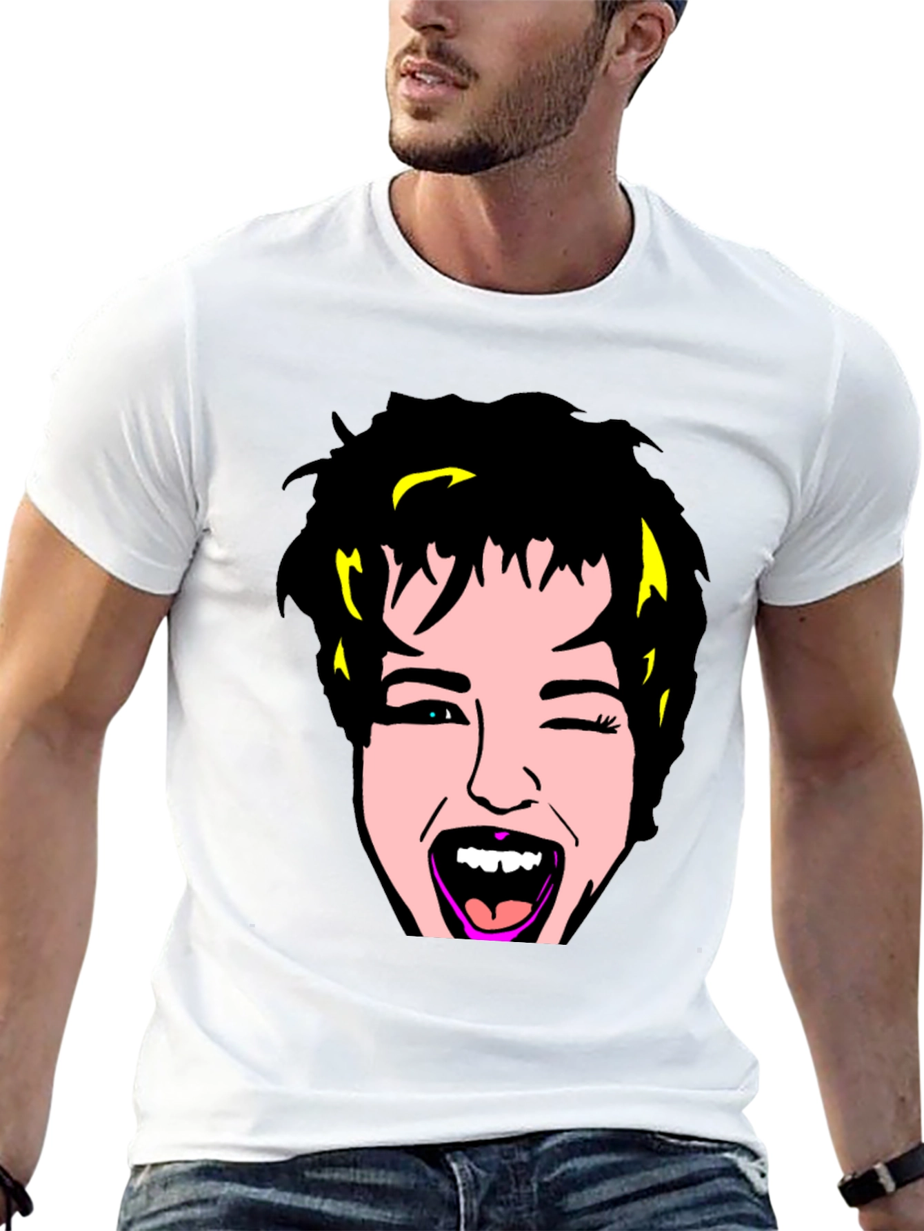 Black Winking Face Graphic Tee - Black Cotton Blend view 13