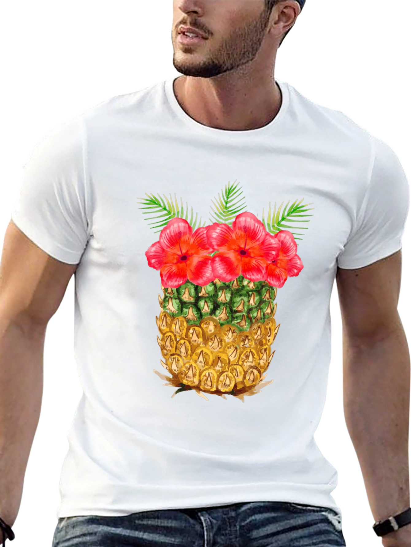 Black Tropical Pineapple Floral T-Shirt view 13