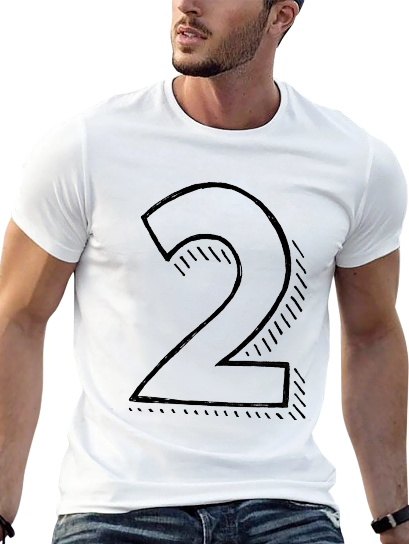Black Men's Black T-shirt with Number 2 Graphic view 13