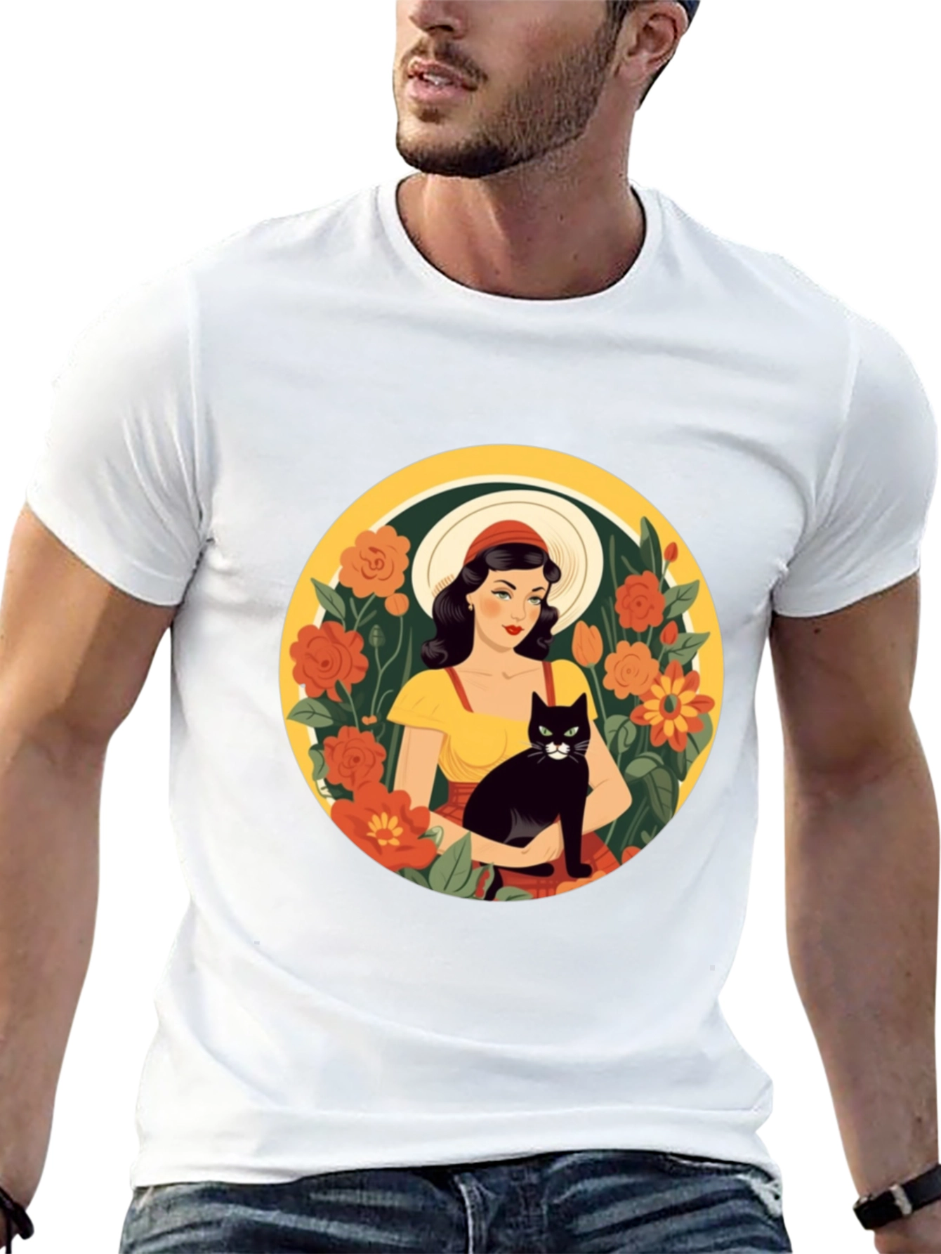 Black Woman with Cat T-Shirt - Retro Style view 13
