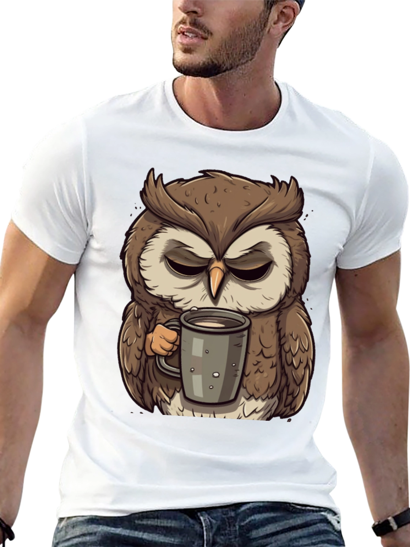 Black Grumpy Owl Coffee T-Shirt - Cute Cartoon Tee view 13