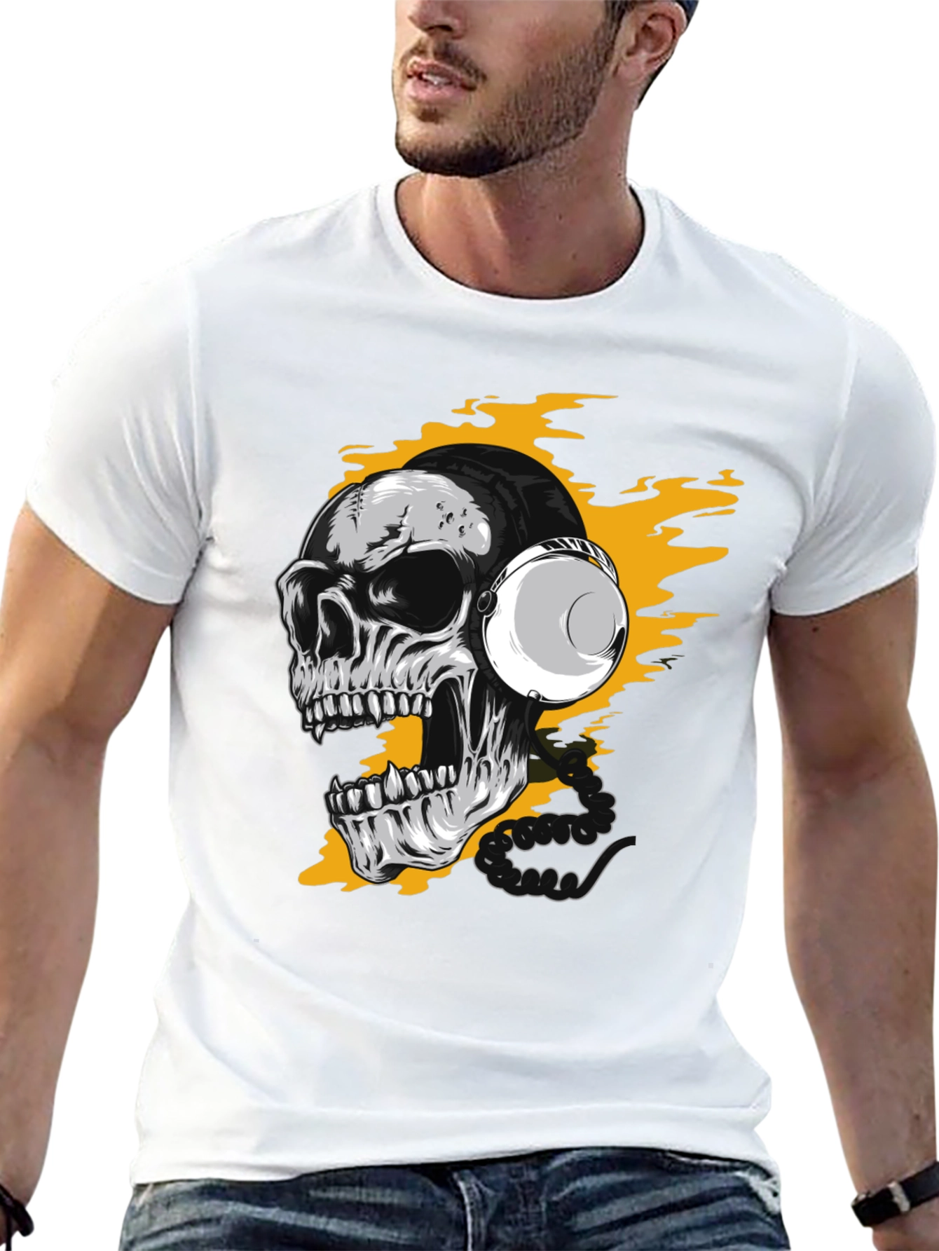Black Skull Headphones Graphic Tee - Rocker Style view 13