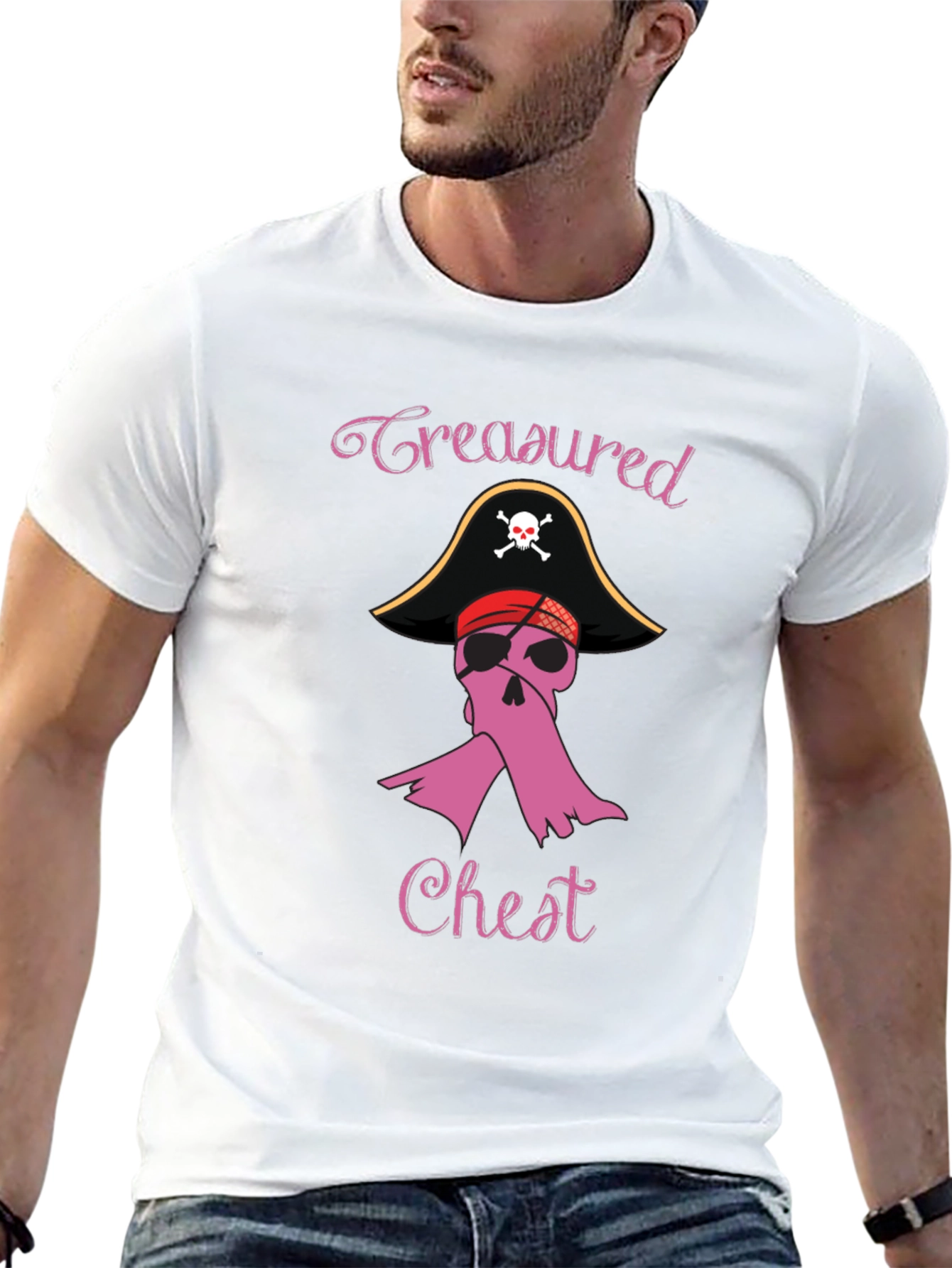 Black Treasured Chest Pirate Breast Cancer Awareness T-Shirt view 13