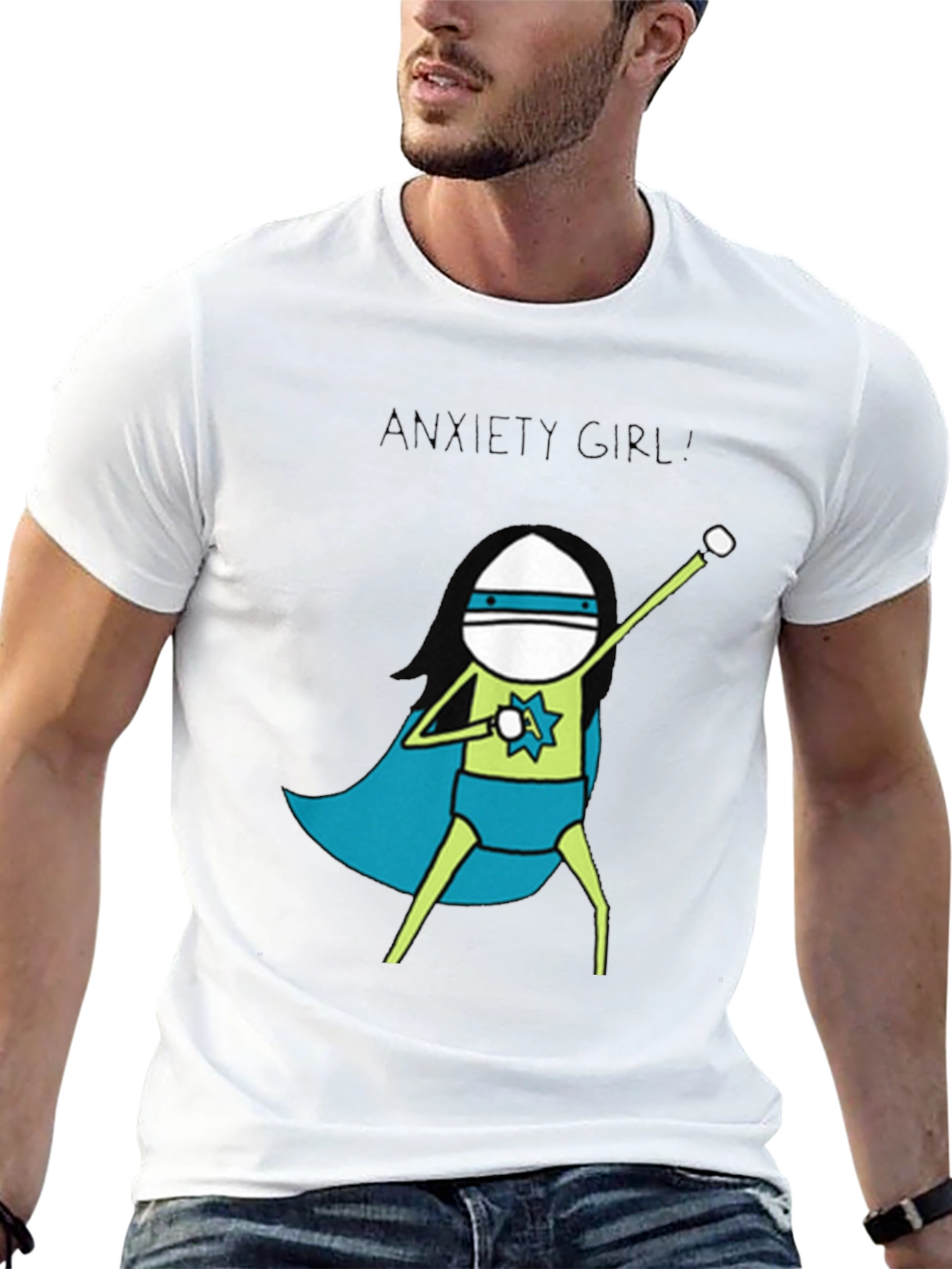 Black Anxiety Girl T-Shirt - Super Hero Graphic Tee view 13