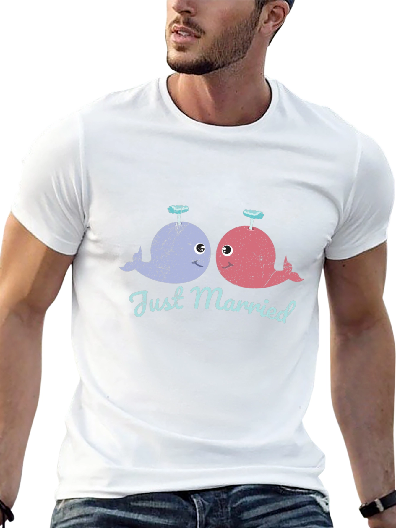 Black Just Married Whale T-Shirt - Cute Couple Tee view 13