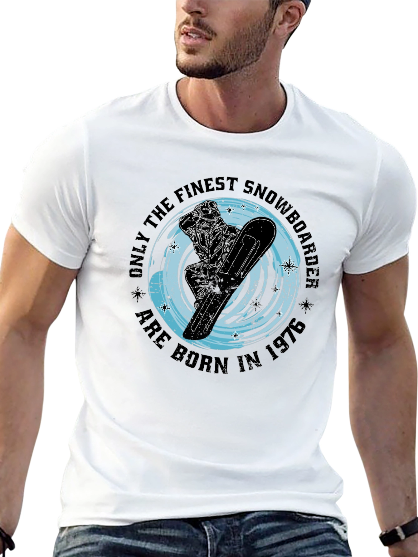 Black Finest Snowboarder Born in 1976 Black T-Shirt view 13