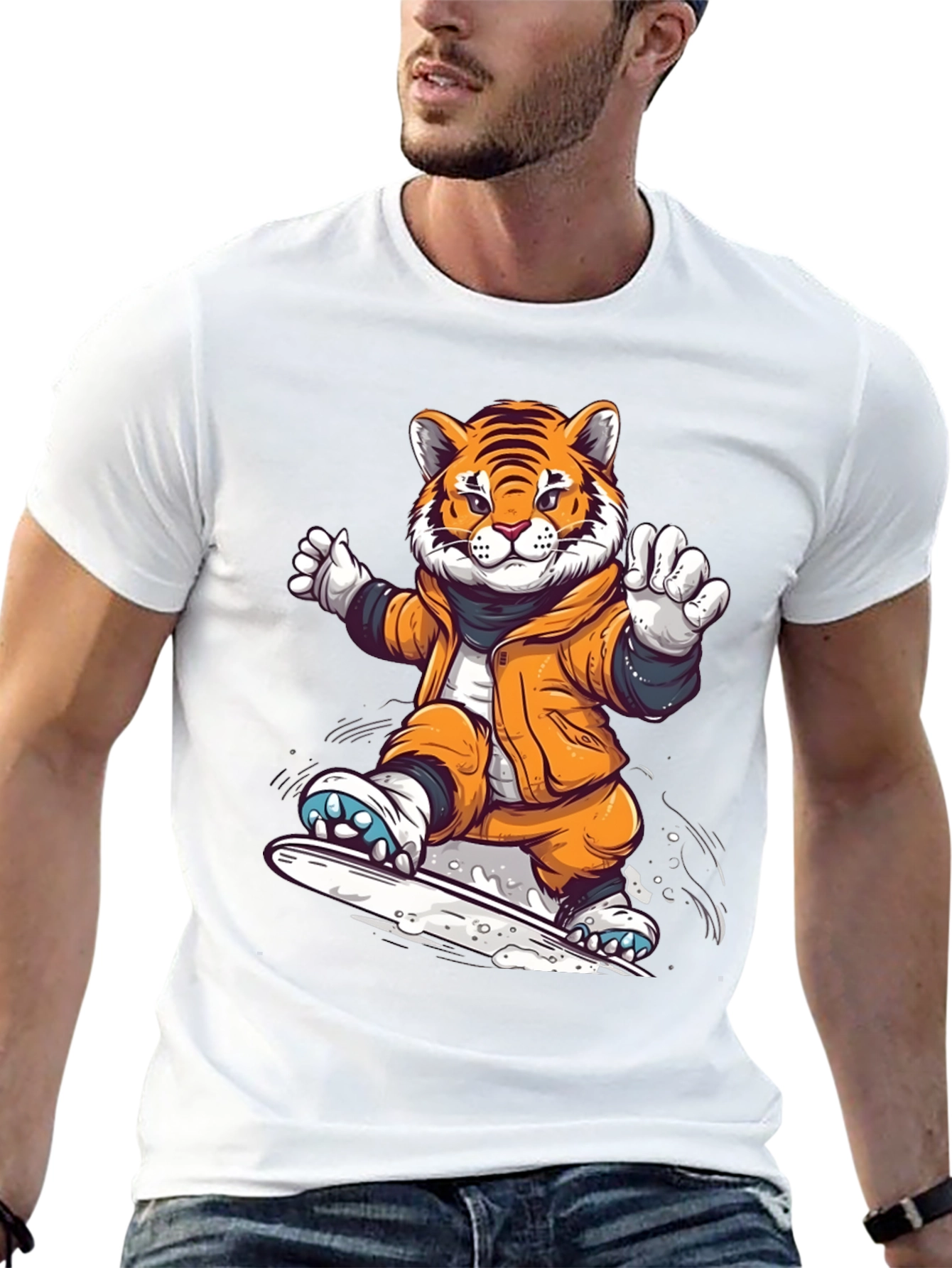 Black Cool Tiger Snowboarding Black T-Shirt view 13