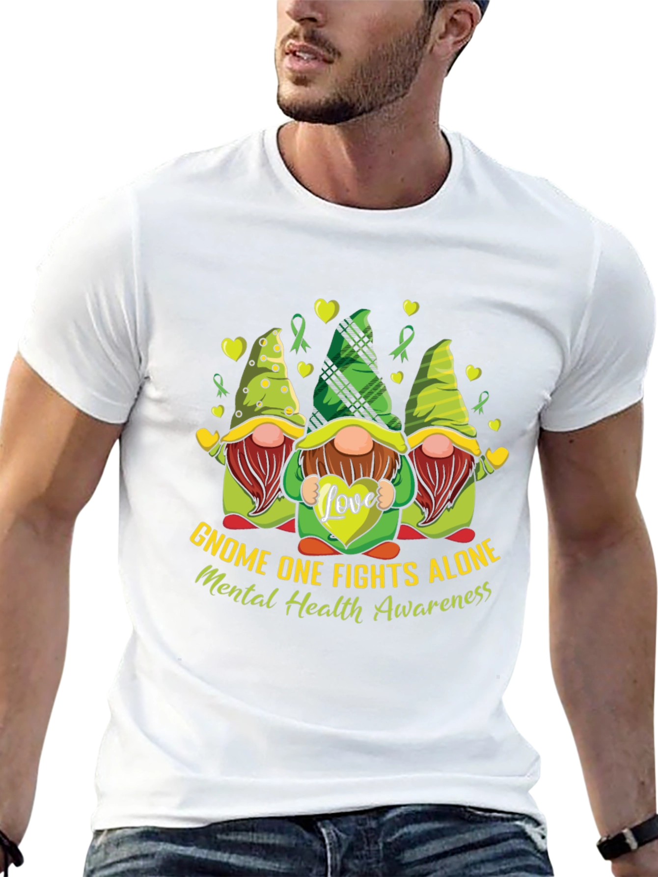 Black Gnome One Fights Alone Mental Health Awareness T-Shirt view 13