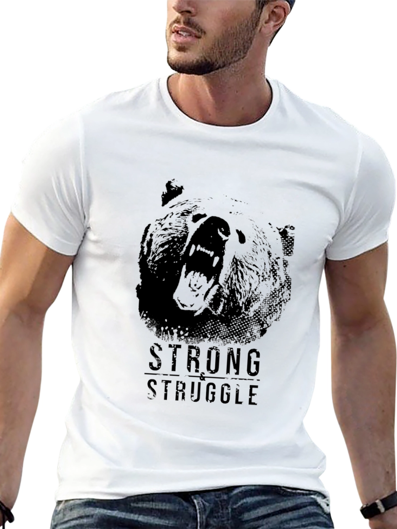 Black Strong Struggle Bear Graphic T-Shirt view 13