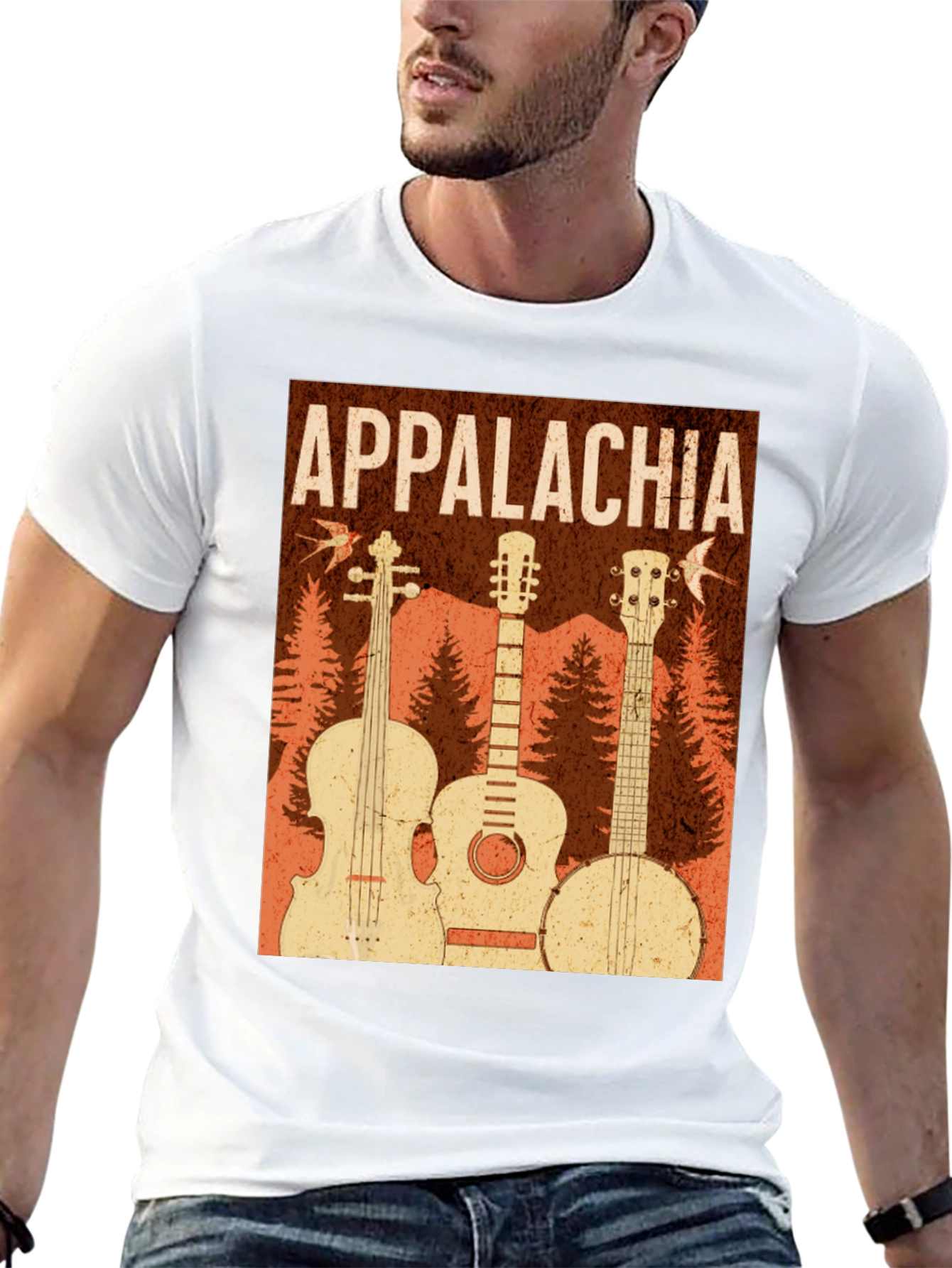 Black Appalachia Music T-Shirt: Vintage Guitar, Banjo & Fiddle view 13