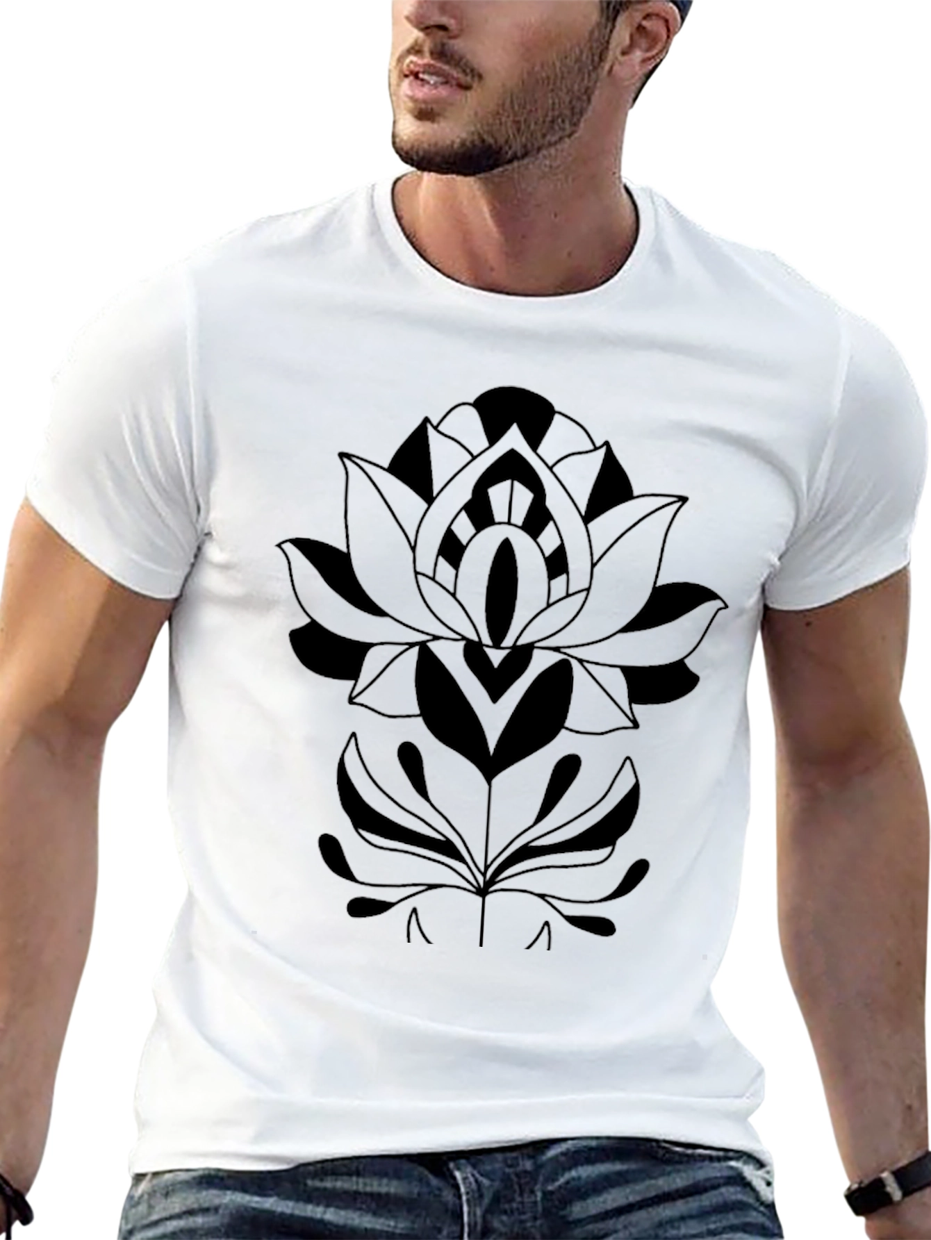 Black Black Floral Mandala Graphic T-Shirt view 13