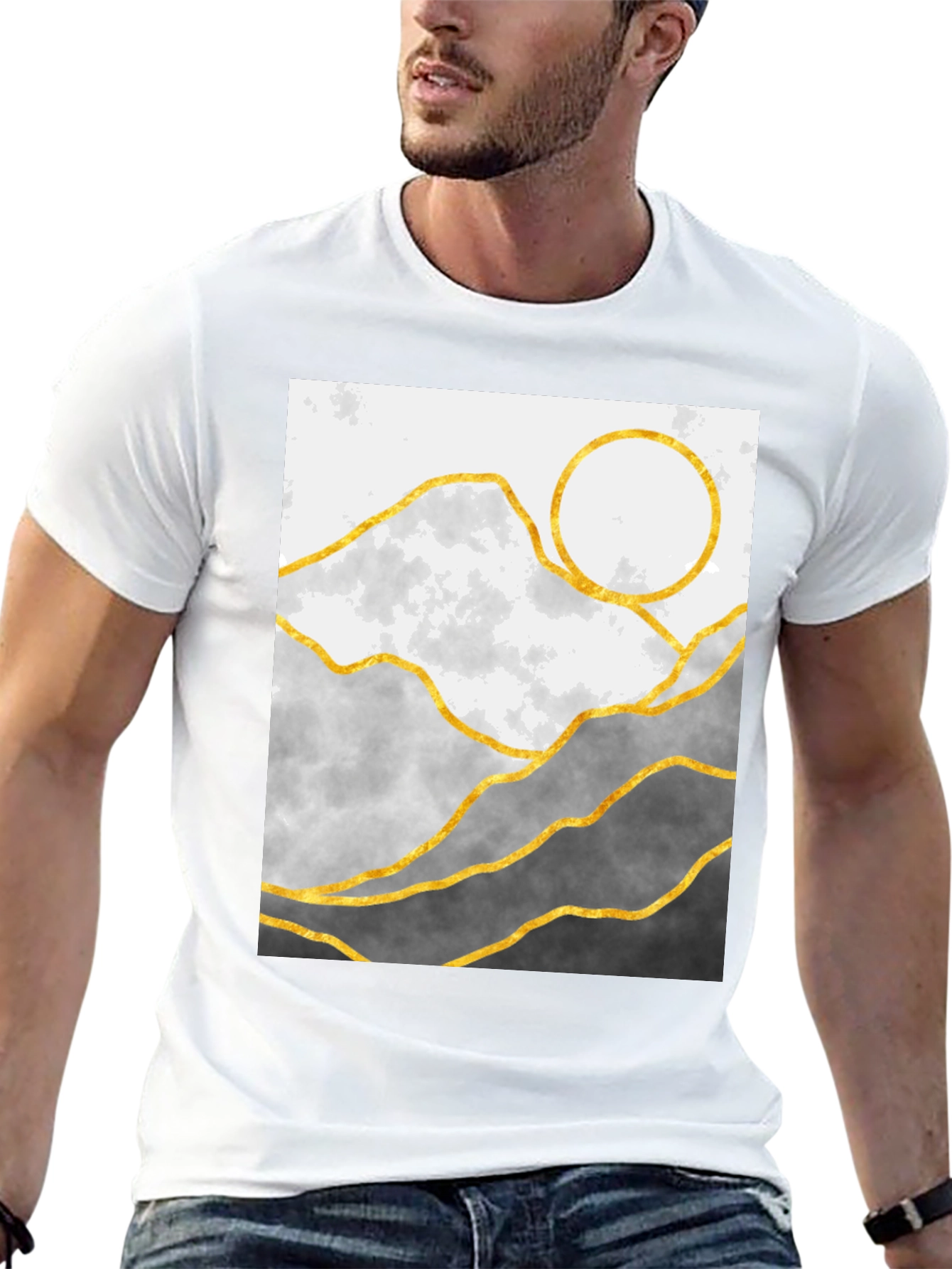 Black Mountainscape Graphic Tee - Stylish Geometric Design view 13