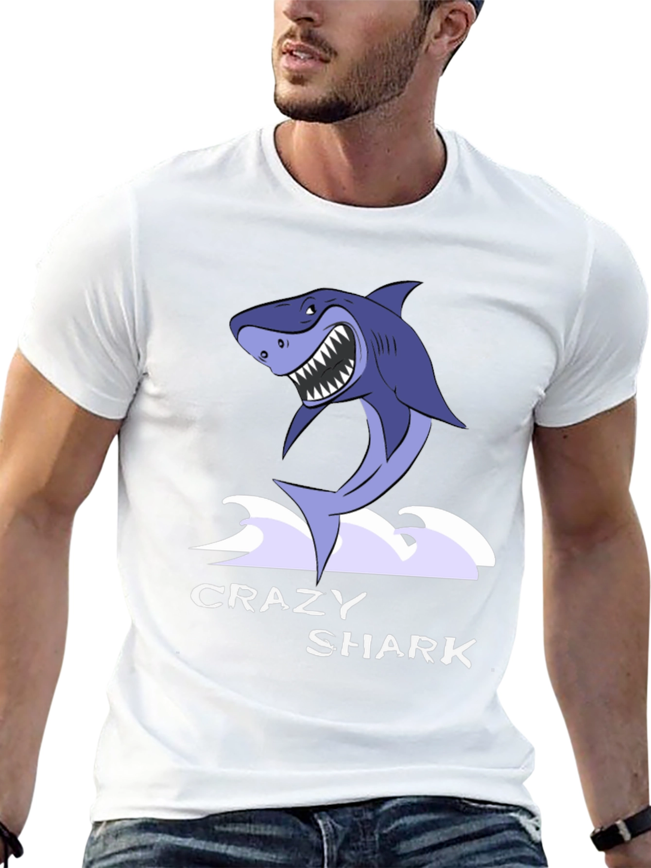Black Crazy Shark Graphic Tee - Black Cotton T-Shirt view 13