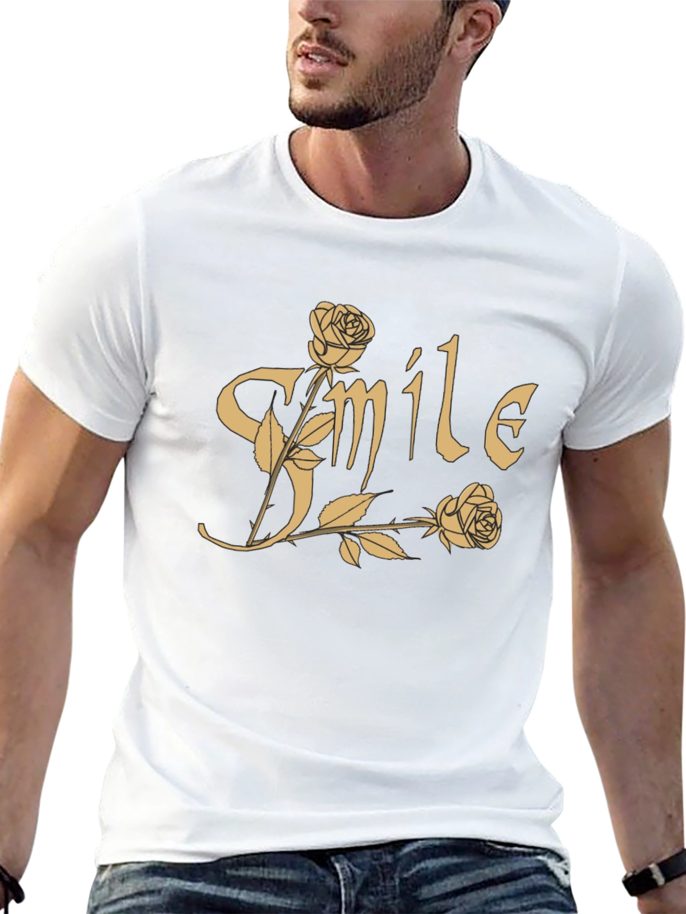 Black Smile Roses Graphic T-Shirt - Casual Cotton Tee view 13