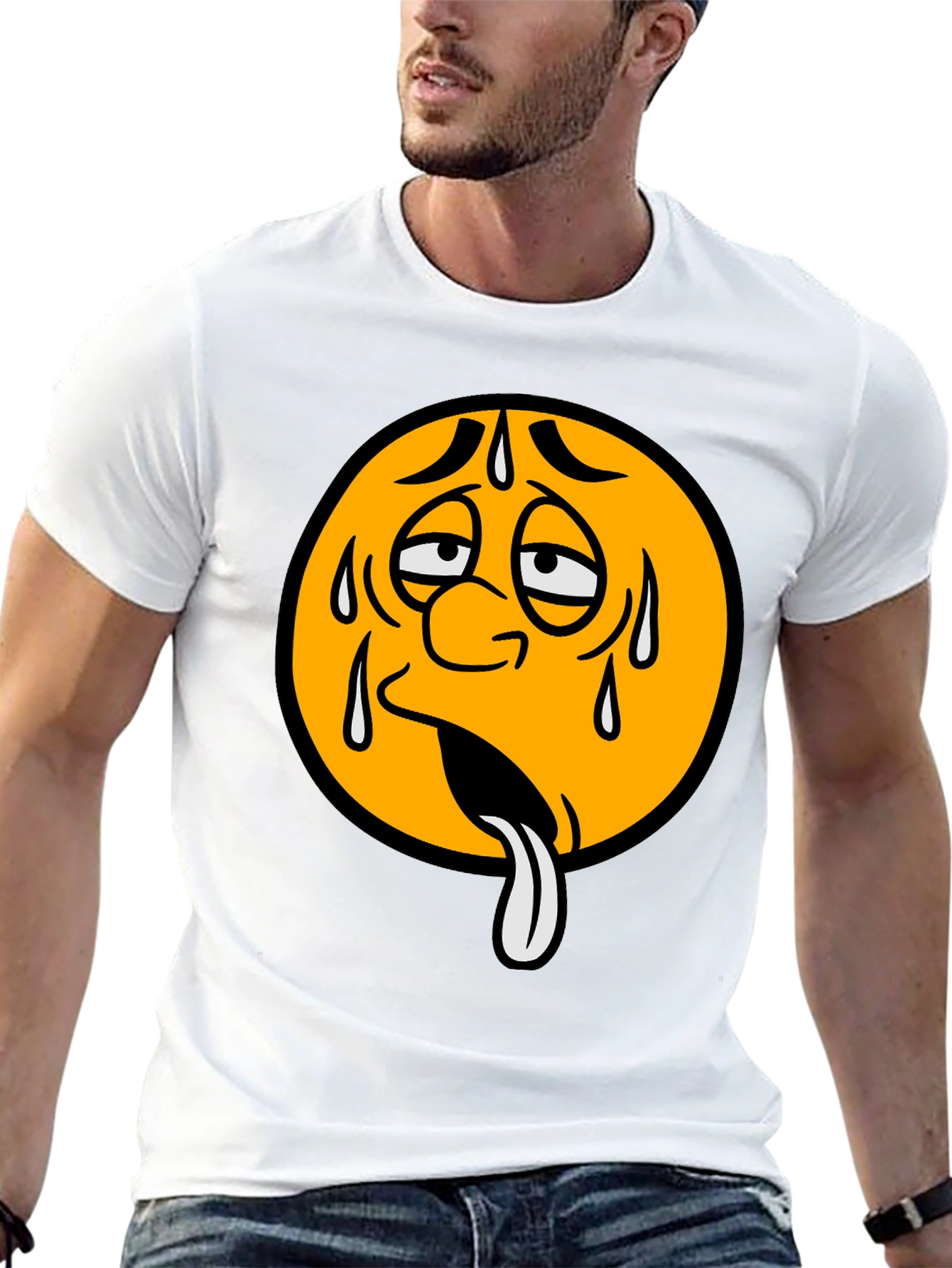 Black Sweating Emoji Graphic T-Shirt - Unisex view 13