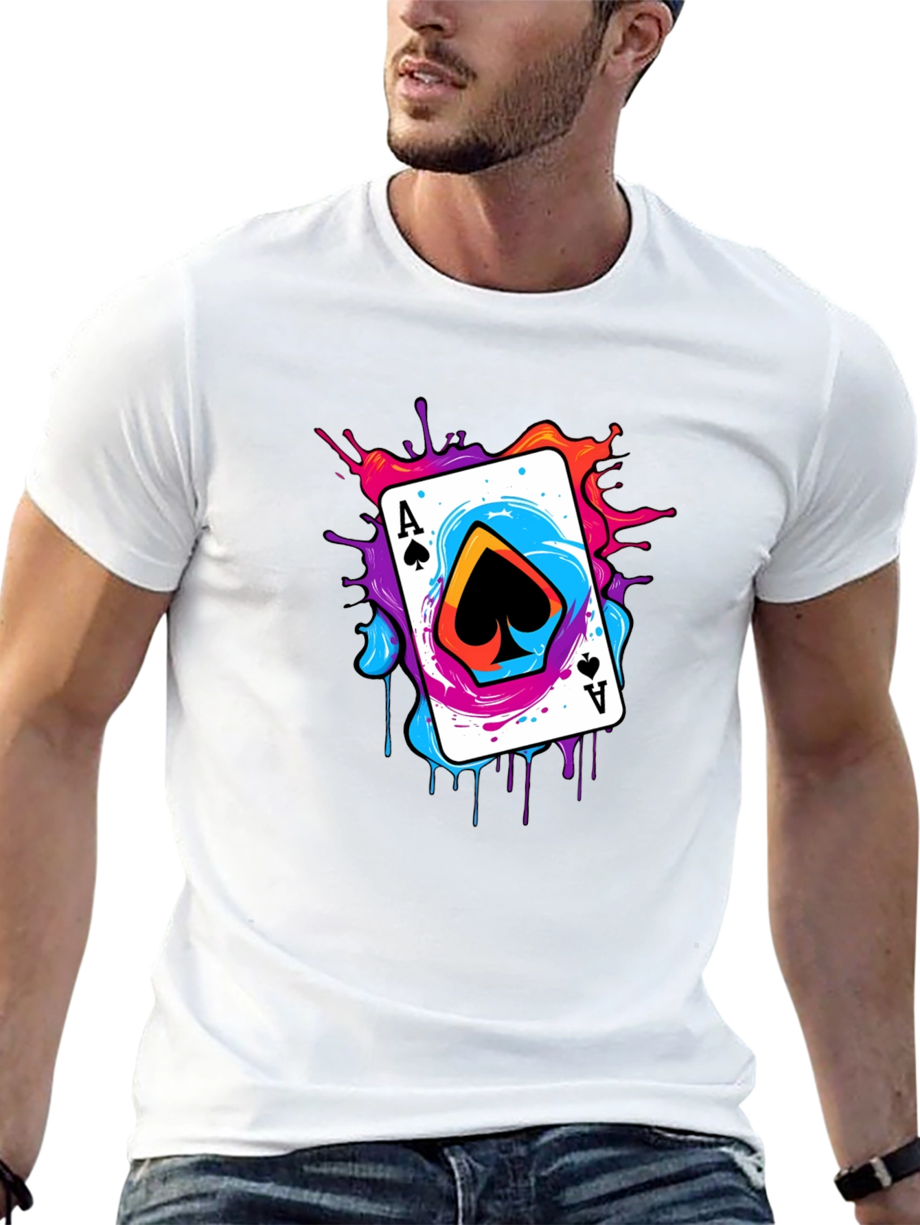 Black Ace of Spades Graphic Tee - Colorful Card Design view 13